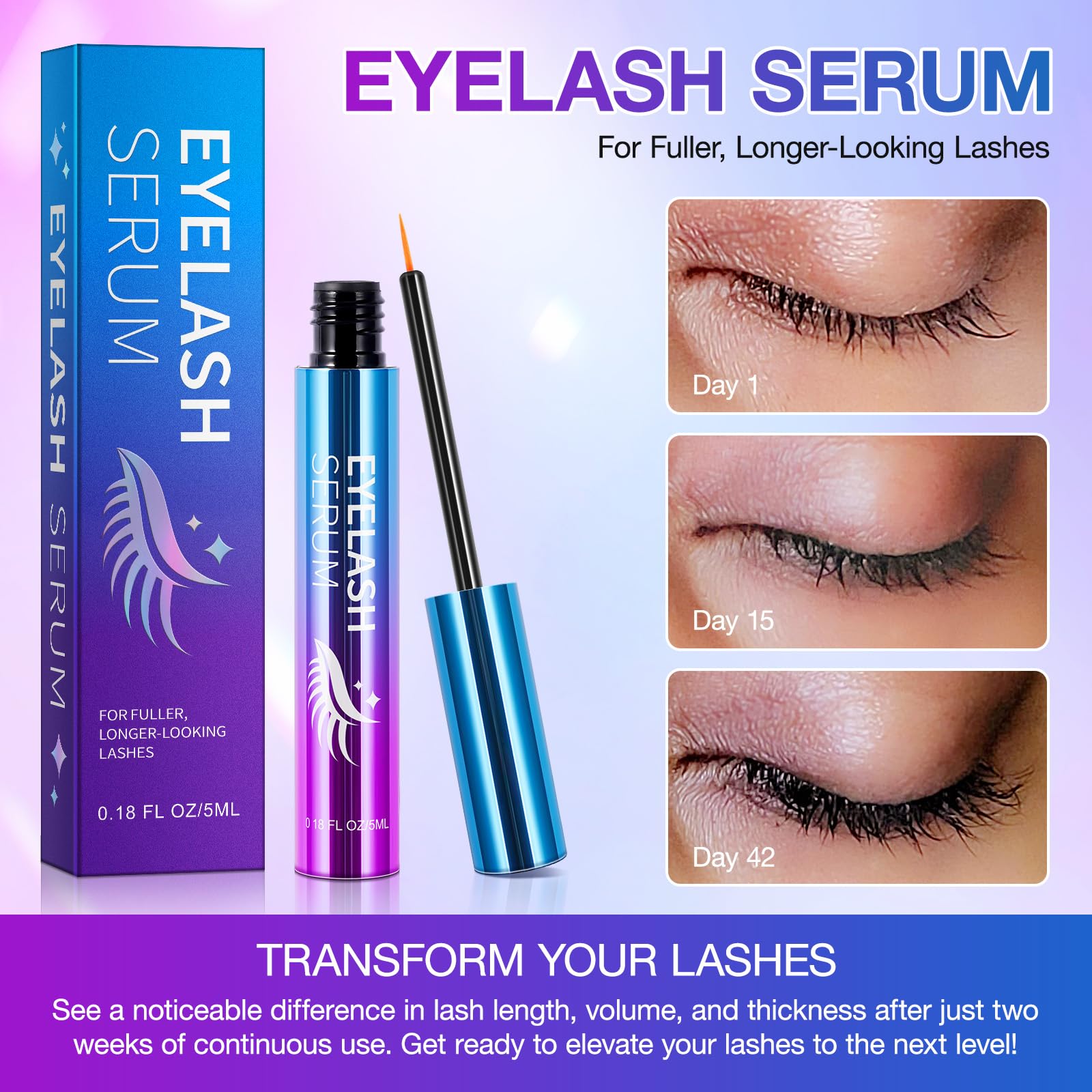 Płyn do wzrostu rzęs, serum do rzęs, pełniejsze serum do rzęs, bez hormonów, zaawansowana naturalna formuła, grubsze rzęsy, do rzęs i brwi 5 ml