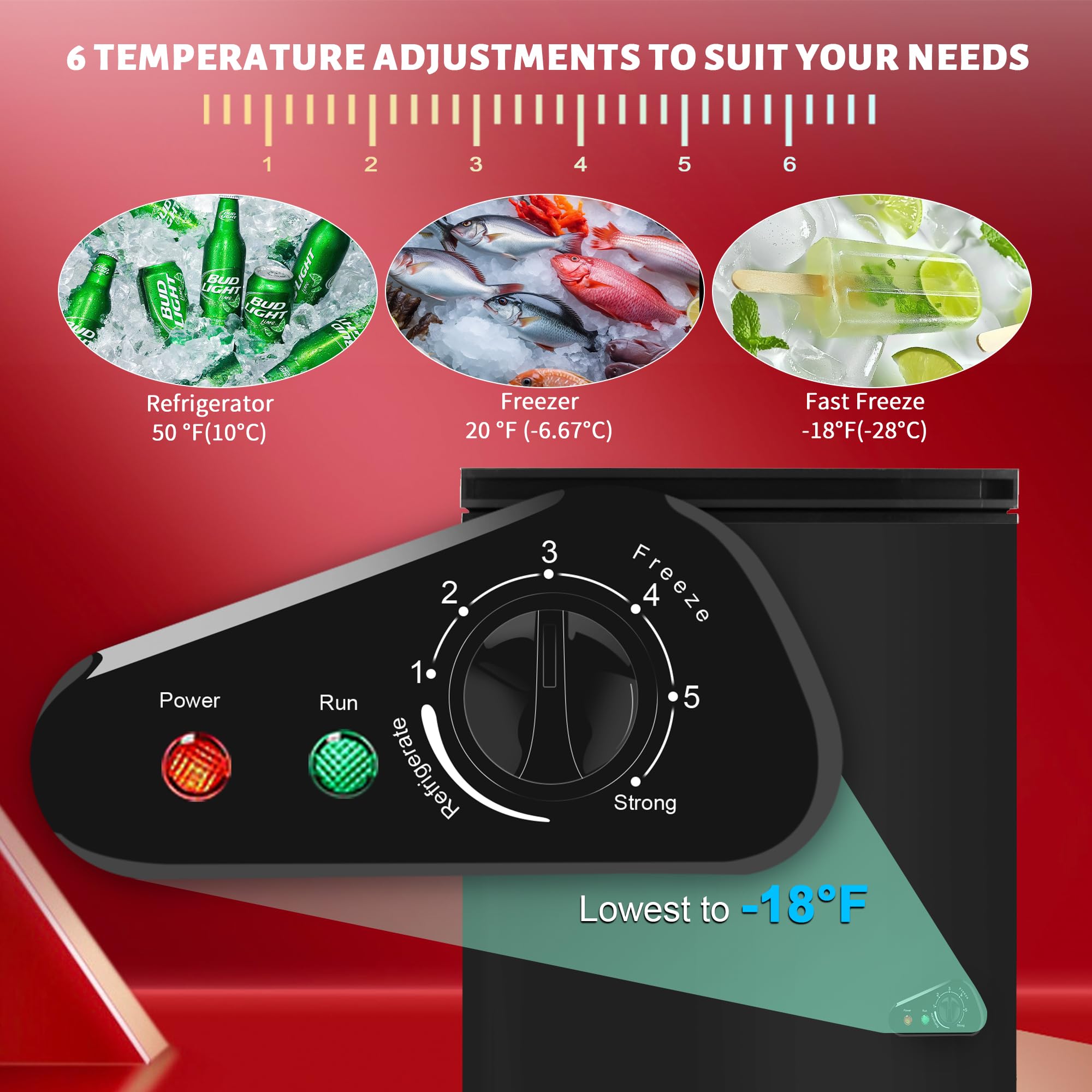 Rosmena Chest Freezer 5.0 Cu Ft, Mini Deep Freezer With Removable Basket, Freestanding Compact Small Freezer, Adjustable 6 Thermostat, Quiet Small Deep Freezer Top Open Door For Dorm/Home(Black) on Fridge.com - View 3