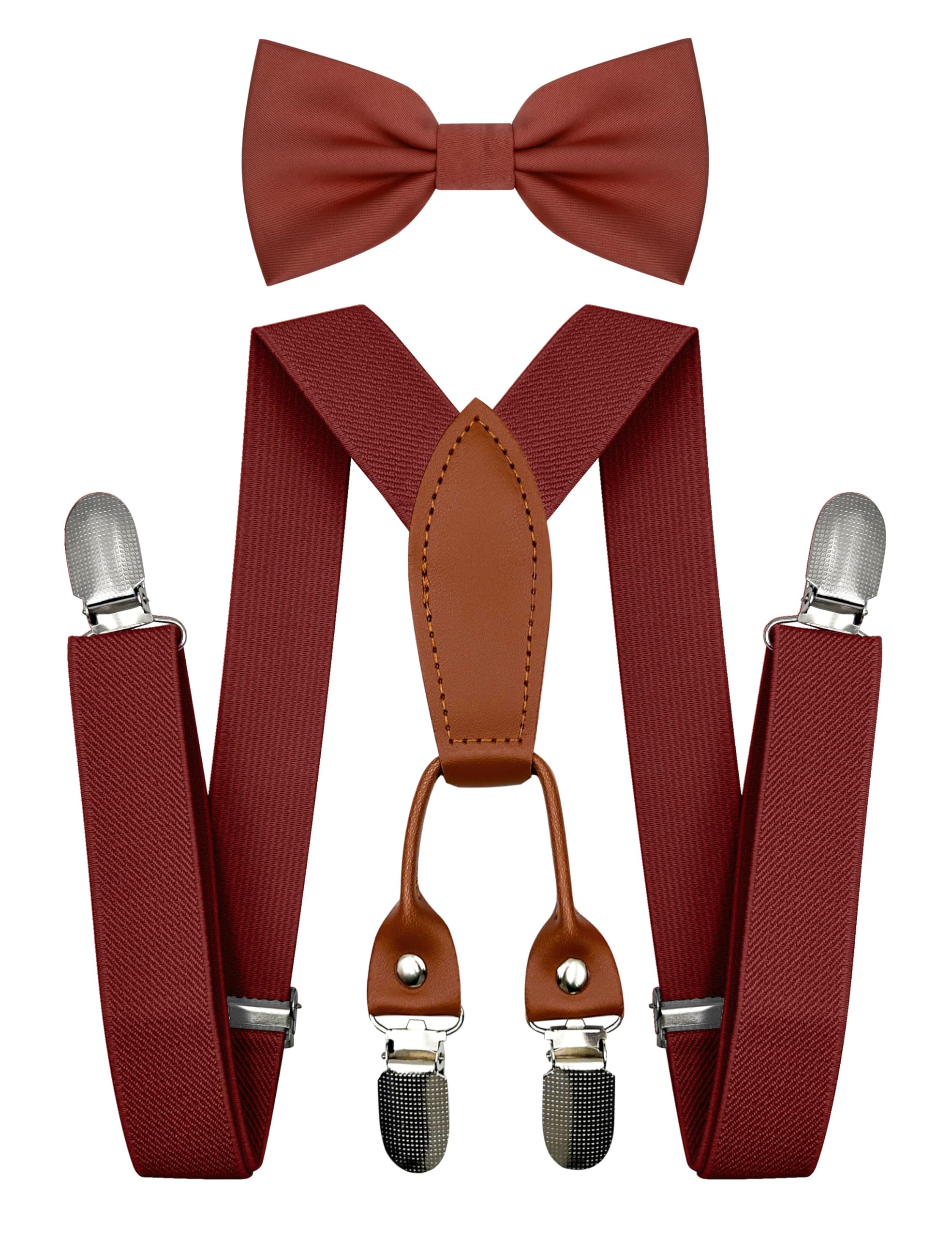 BEWDIO Adjustable Baby Boy Suspenders and Pre-tied Bow Tie, Kids Bowtie and Suspenders with 4 Strong Metal Clips