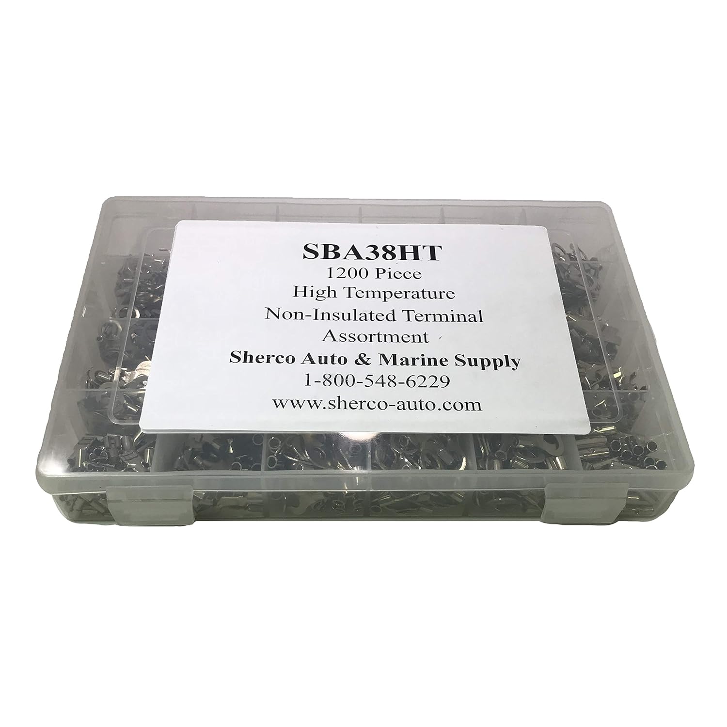 Sherco-Auto 1200 Piece - 900°F High Temperature Crimp Wire Connectors Electrical Assortment Kit - Non-Insulated Nickel Plated Steel Ring/Spade/Butt Terminal Connectors (Male & Female)- Made in USA
