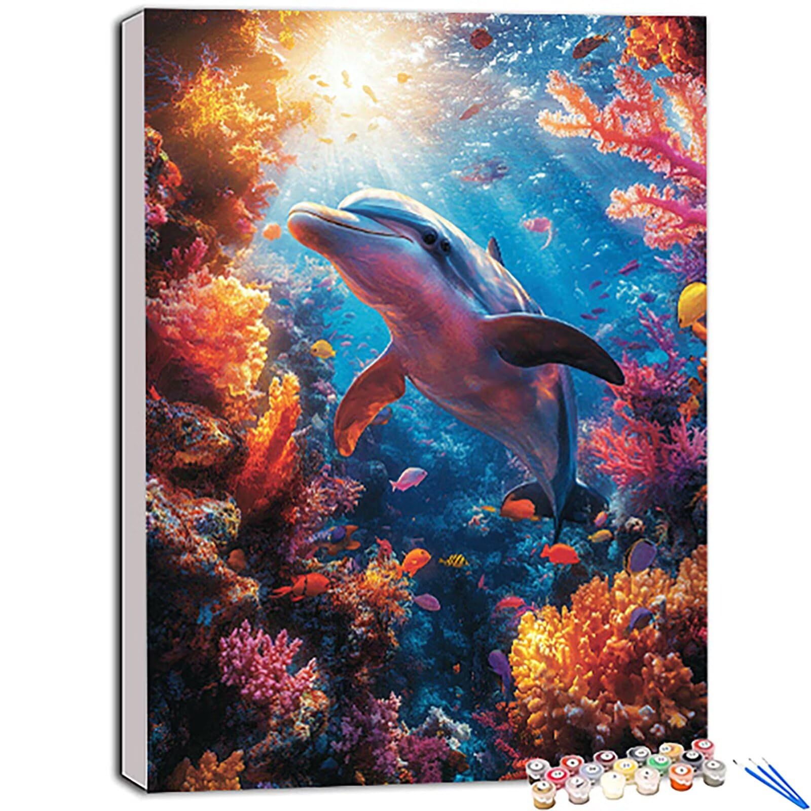 Amazon | 数字油絵 イルカ, ペイントバイナンバー シーワールド, Paint