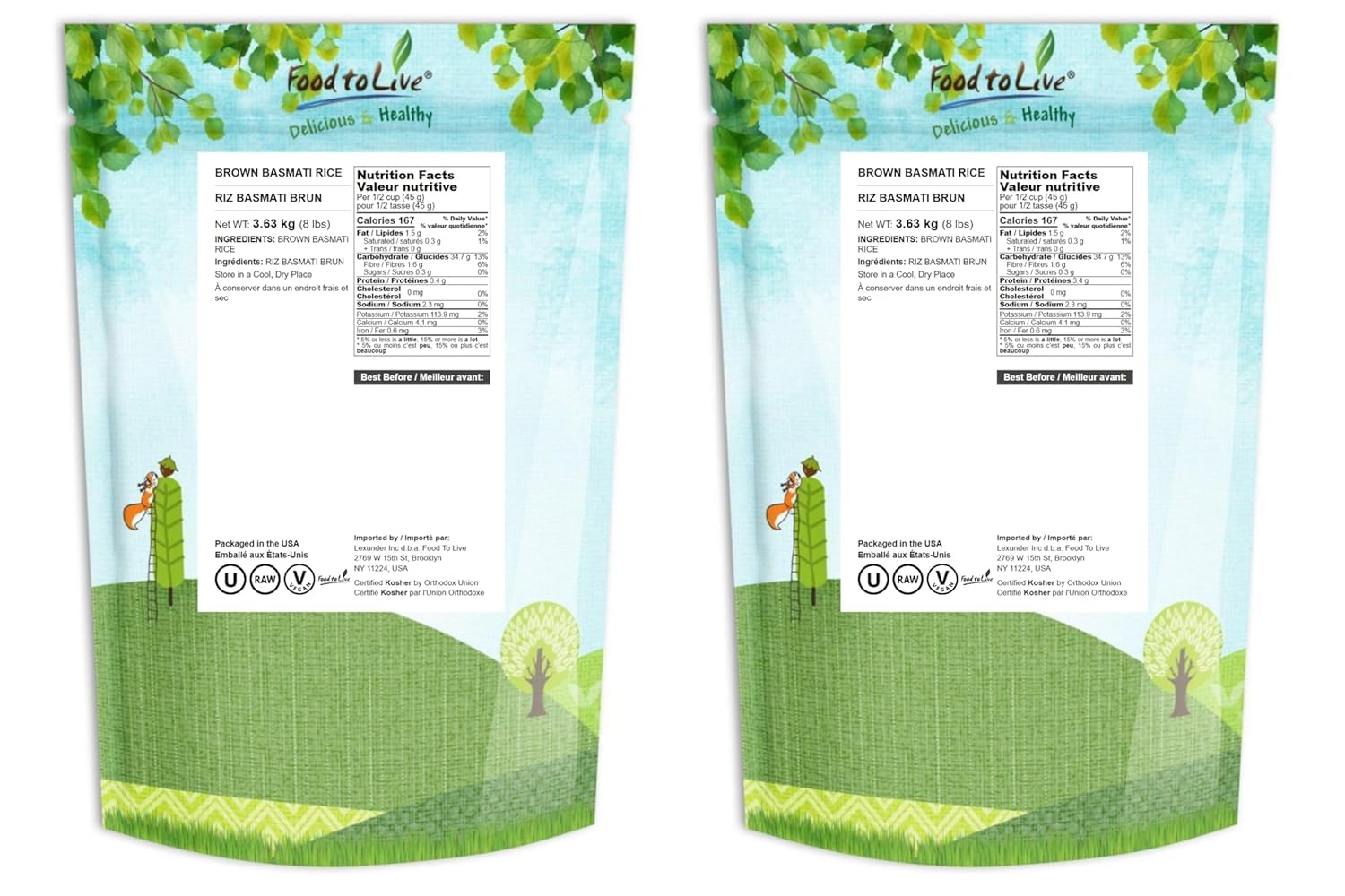 Food to Live Brown Basmati Rice, 16 Pounds - Whole Grain, Long-Grain Rice Variety, Fragrant, Kosher, Vegan, Bulk. Less Starch Content. High in Dietary Fiber. Great for Making Curries, and Pilafs.