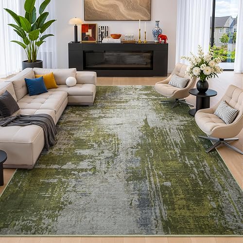 Merelax 6x9 Green Washable Faux Wool Abstract Rug