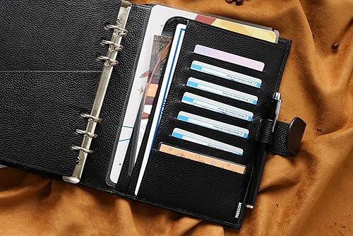 Miniatura 4 de Moterm Planificador de anillos A5 Luxe  Organizador de carpeta de cuero genuino (anillo de 1.181 in, color rosa fucsia)