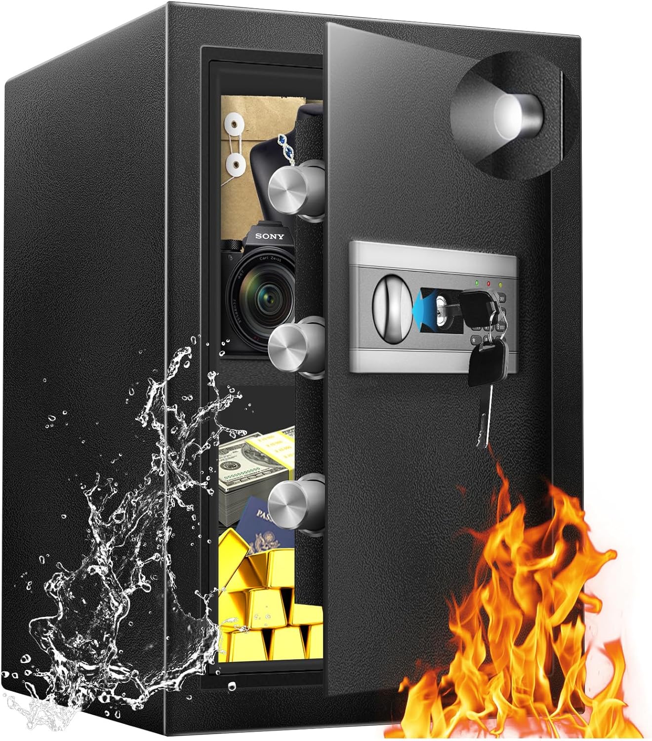 2.5 Cu Ft Digital Home Safe with Alarm, LED Light  Silent Keypad – Large Security Box with Adjustable Shelf for Documents  Valuables, Cash  Jewelry