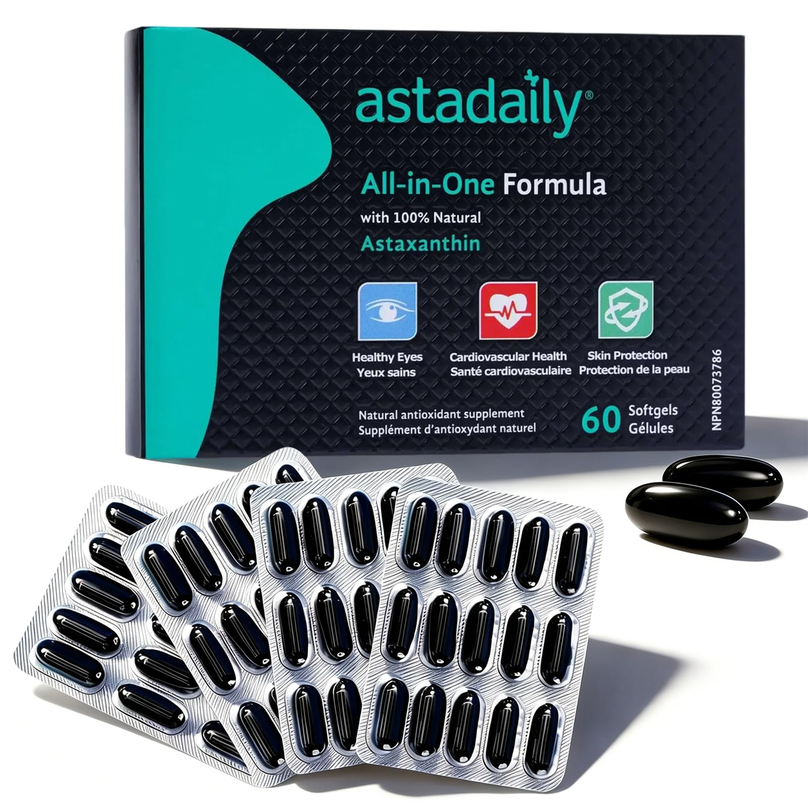 6mg Astaxanthin 60 Softgels 9-in-1 Natural Antioxidant Supplement