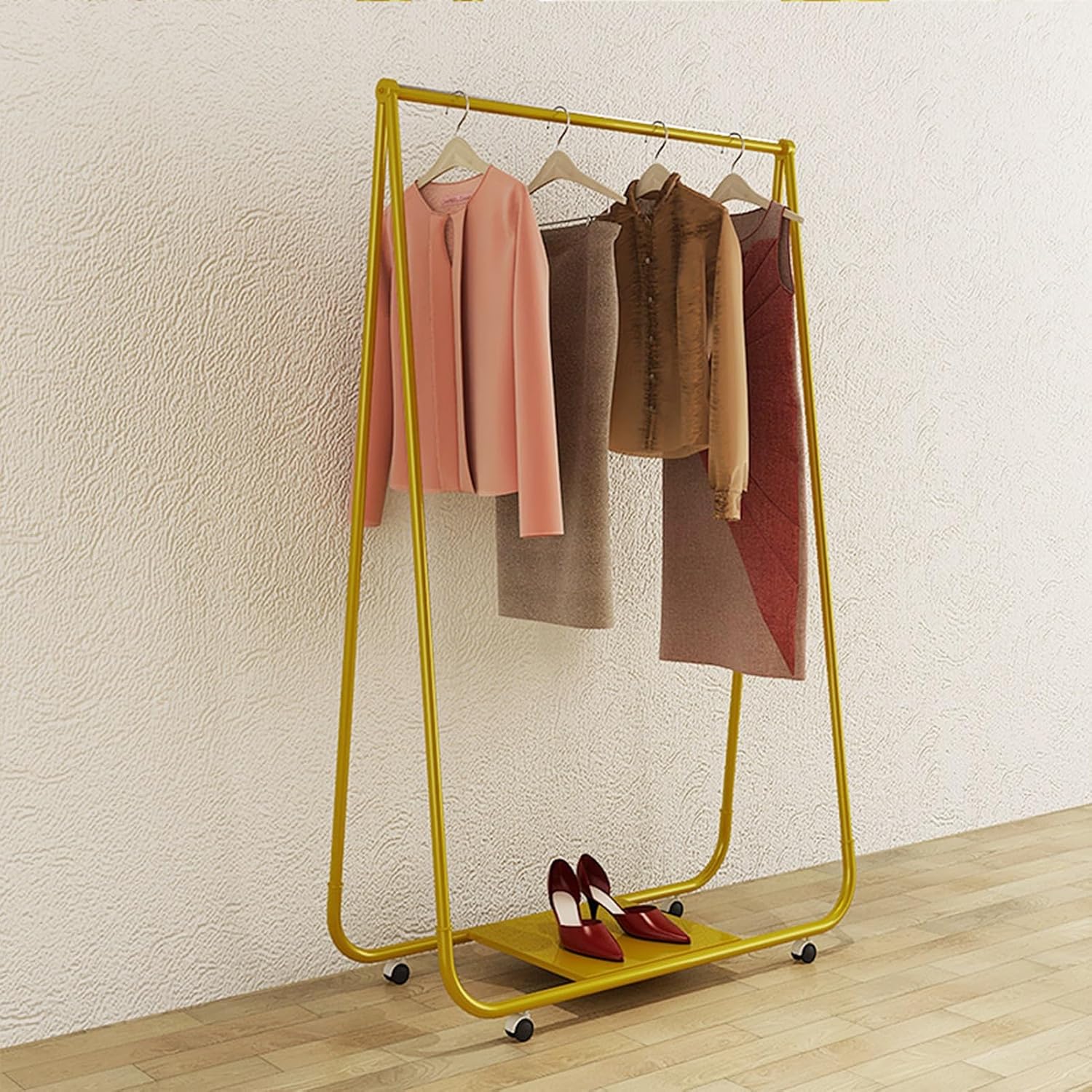 Coat Rack Stand Clothes Rack Stand, Clothing Store Garment Rack, Portable Single Hanging Rail Storage Holder for Hall Entryway Bedroom, Movable Shoe Handbag Organizer (Color : Gold, Size :