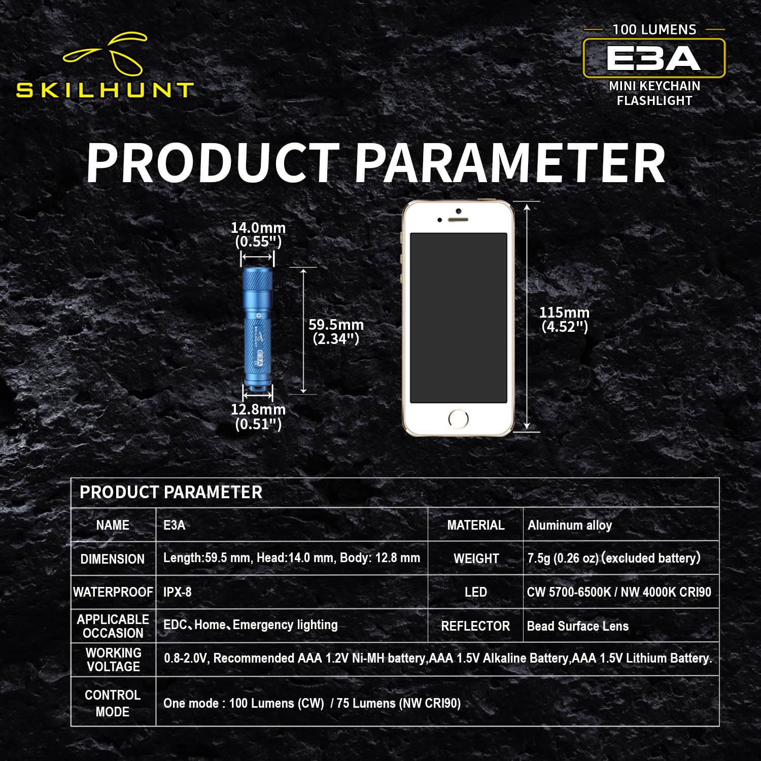SKILHUNT E3A Small Keychain Mini Light Super Tiny Key Chain Torch AAA Battery(Included) Pocket EDC LED Flashlight for Indoor and Outdoor (Vibrant Orange? Cool White?)