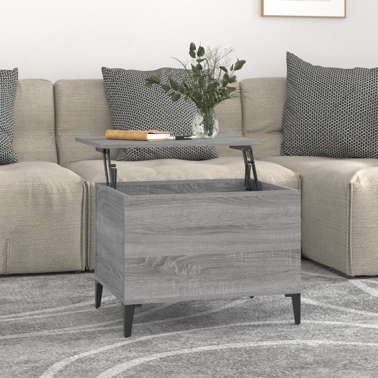 Homgoday Tavolino da caffè Sonoma grigio 60 x 44,5 x 45 cm, in legno ingegnerizzato, tavolino da tè per soggiorno, sala d'accoglienza degli ospiti, camera da letto e ufficio, mobili 1015
