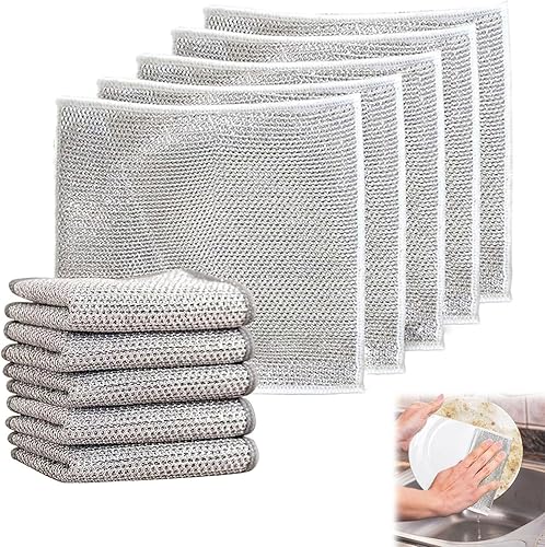 10 trapos de alambre para lavar platos, trapos multiusos para lavar platos de alambre húmedo y seco, paño multifuncional de alambre antiarañazos,