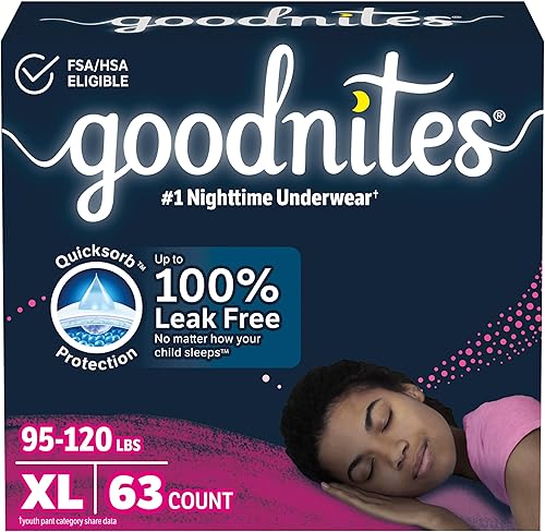 Miniatura 25 de Goodnites Ropa interior nocturna para niñas, talla XXL (120-165 libras), 54 unidades, el embalaje puede variar