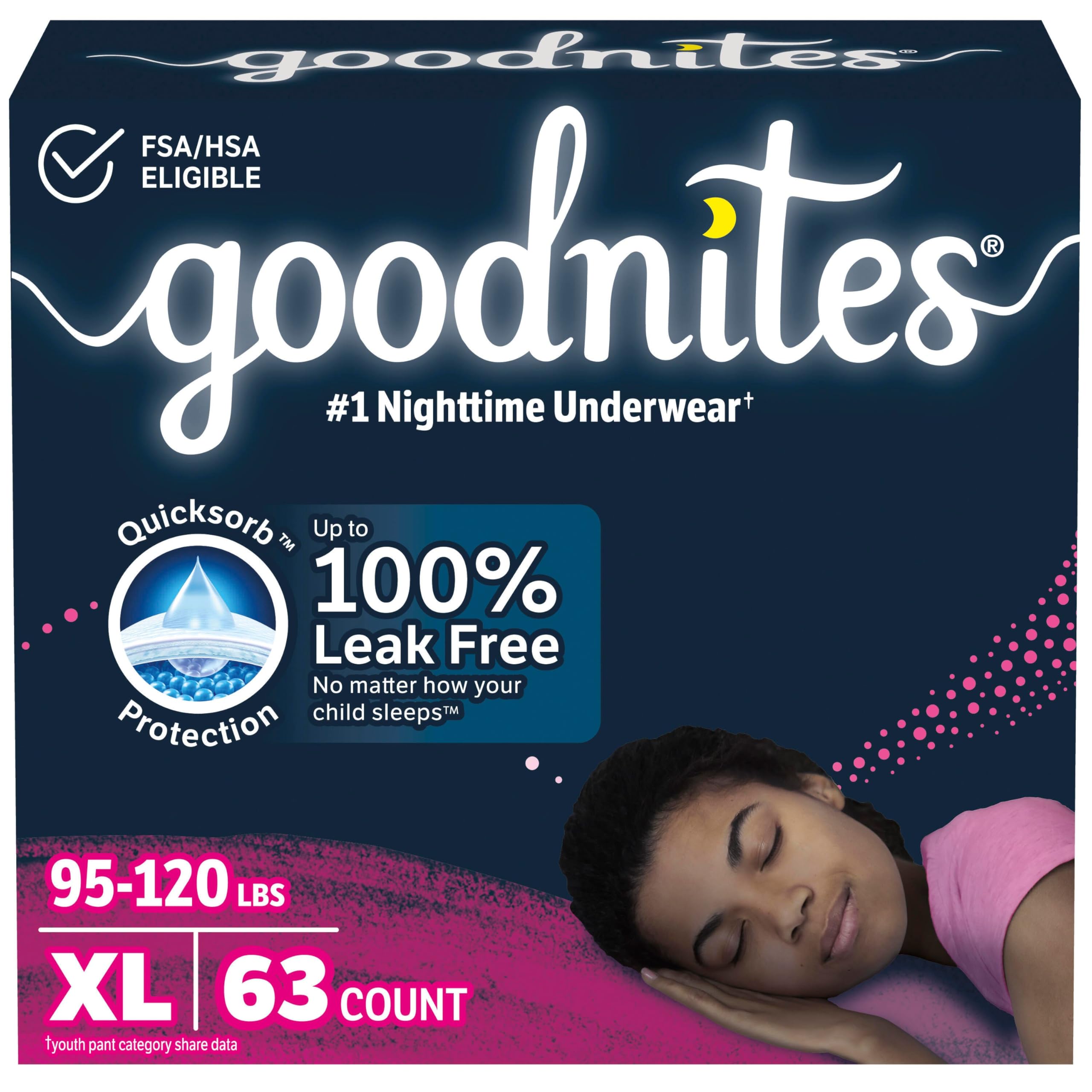GoodNitesNighttime Bedwetting Underwear, Girls' XL (95-140 lb.), 63 Ct
