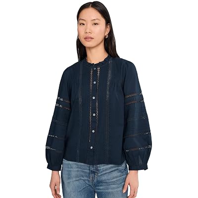Madewell High-Neck Lace-Insert Pintuck Top classic navy
