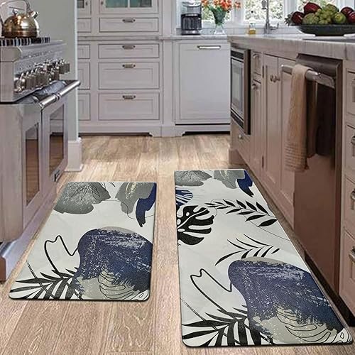 Miniatura 6 de Homcomoda Alfombras y tapetes de cocina antideslizantes y antifatiga, 2 piezas, bohemios, acolchados, impermeables, cómodos, para cocina, fregadero,