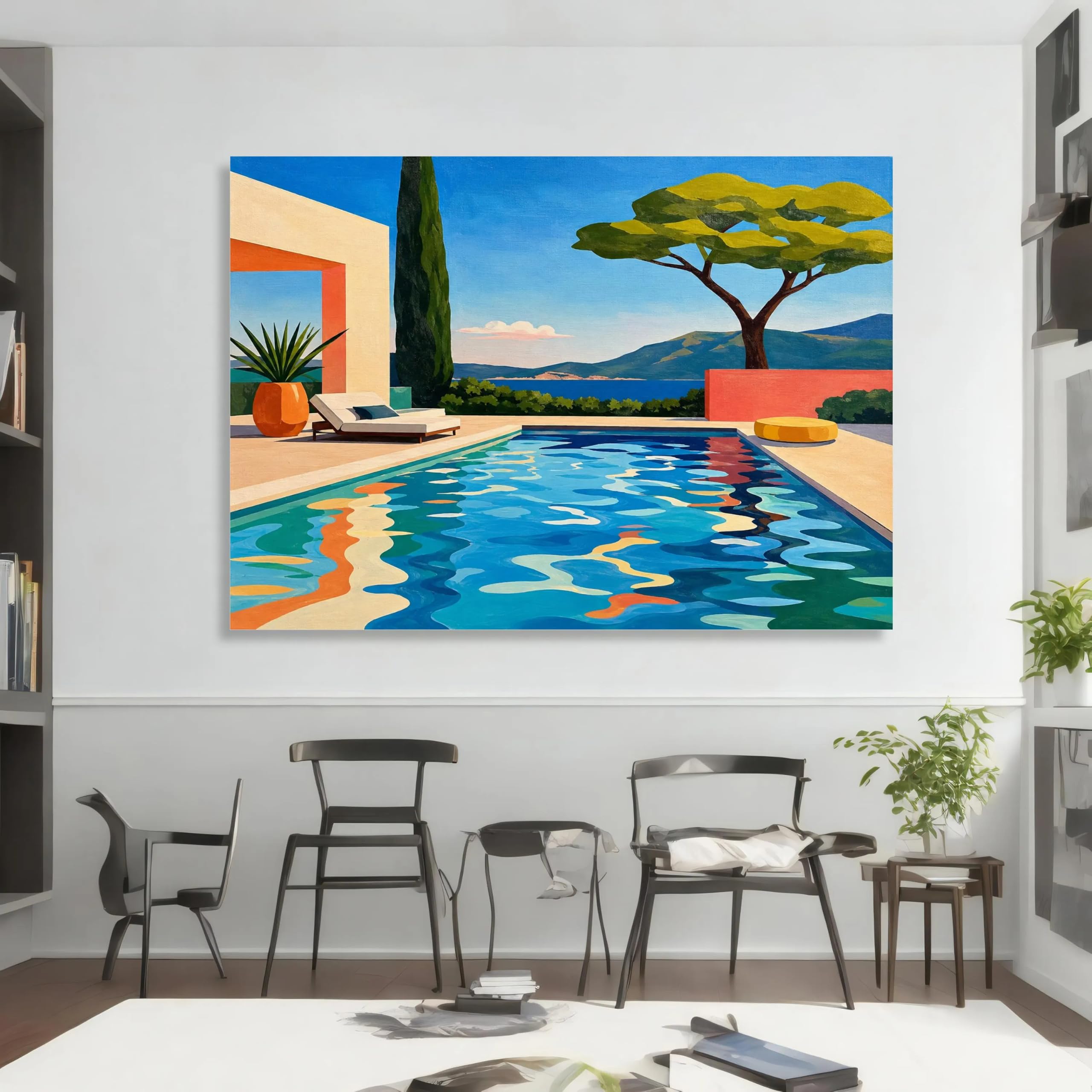 Cuadro decorativo de lienzo con vista al mar para terraza o piscina (20x35cm/Con marco)