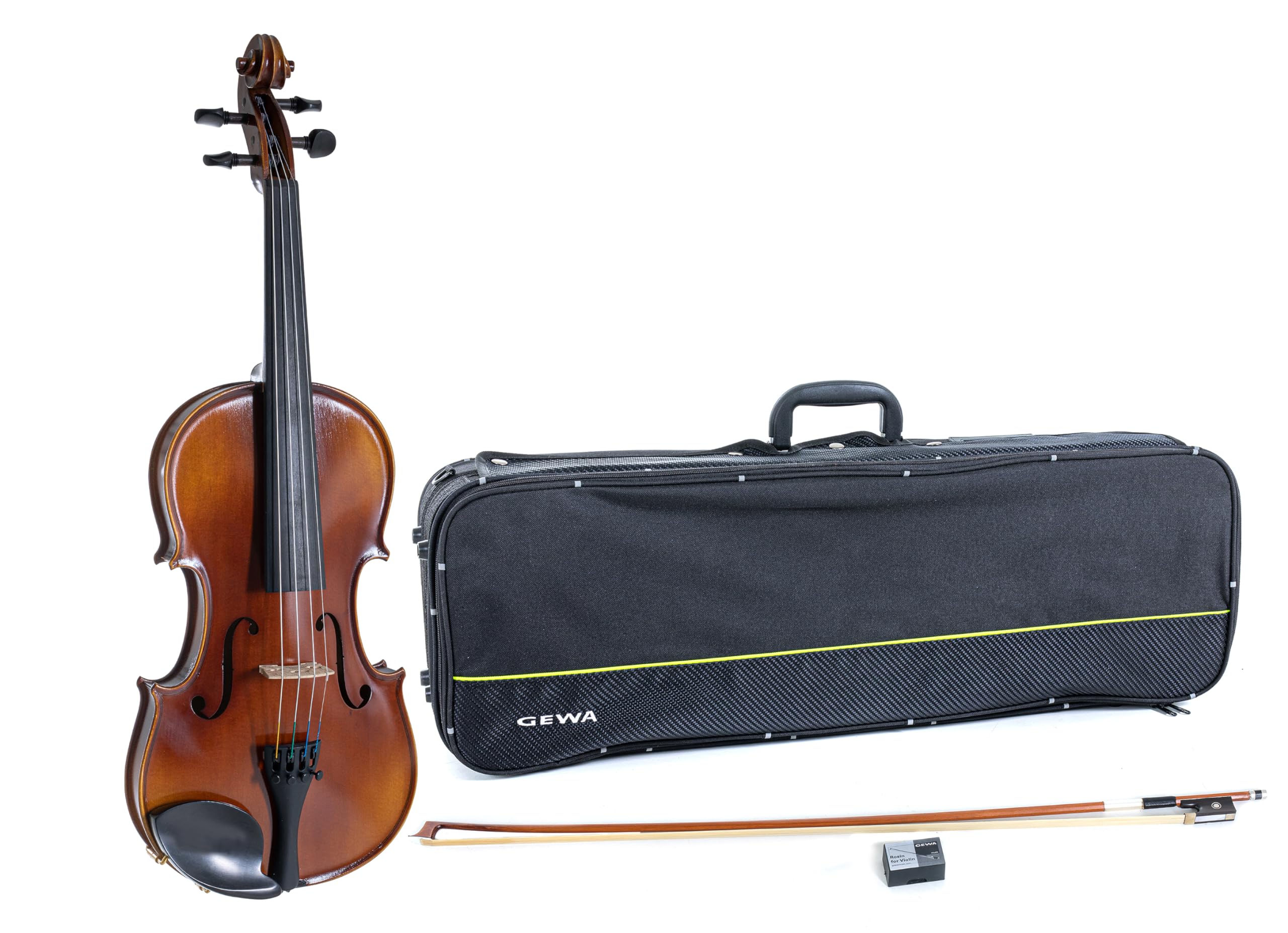 GEWA Conjunto de violín Allegro VL 1 – 4/4 listo para tocar, arce europeo macizo y abeto europeo, barnizado a mano, arco de Massaranduba, cuerdas Larsen Aurora, estuche rígido para violín