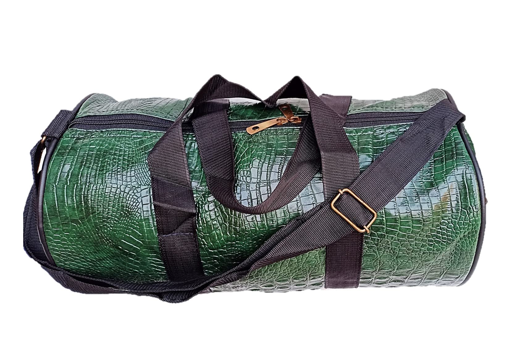 muccasacra Crocodile Styled Finish Olive Green Weekender Leatherite Duffel Gym Bag with 3 compartments-image-34