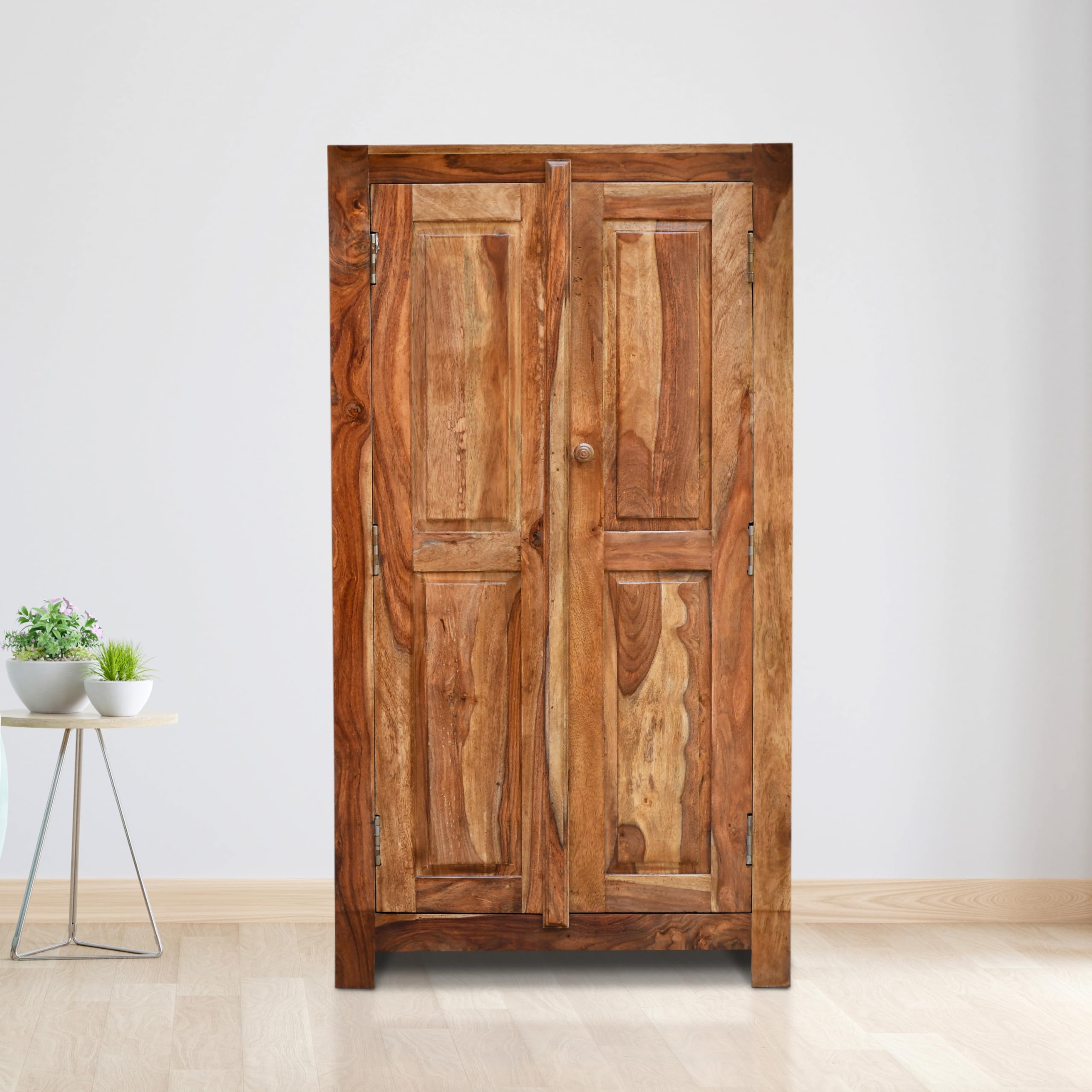 Wooden Point Ritvika Furniture Sheesham Wood Almirah/Wardrobe/Cabinet/Cupboard/Bookshelf with Two Doors 4 Shelf Storage Natural Finish-image-30