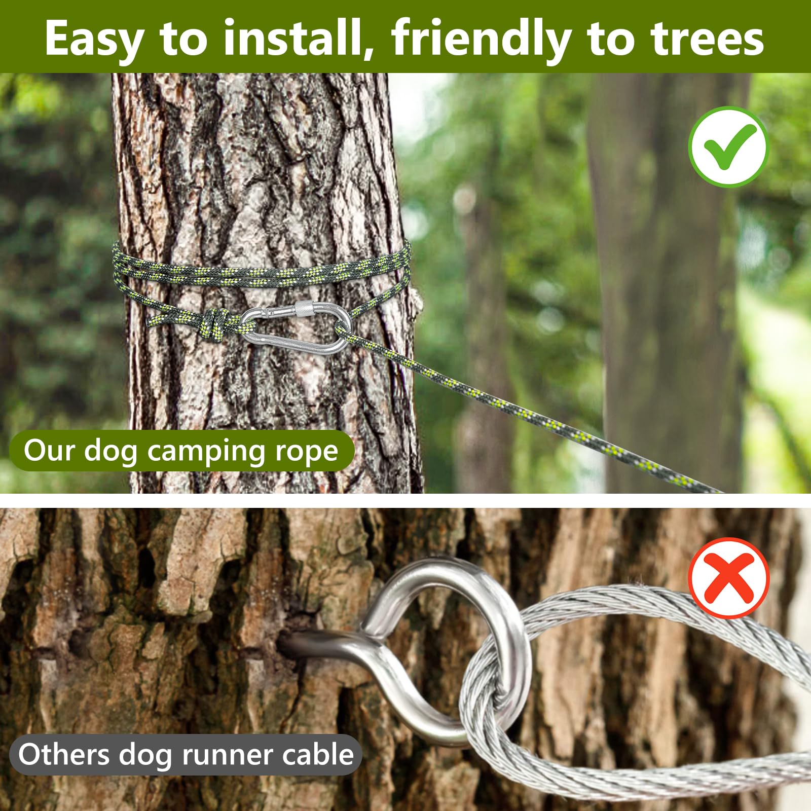 Tresbro Cuerda de cable de amarre para perros de hasta 300 libras, verde militar, 75 pies