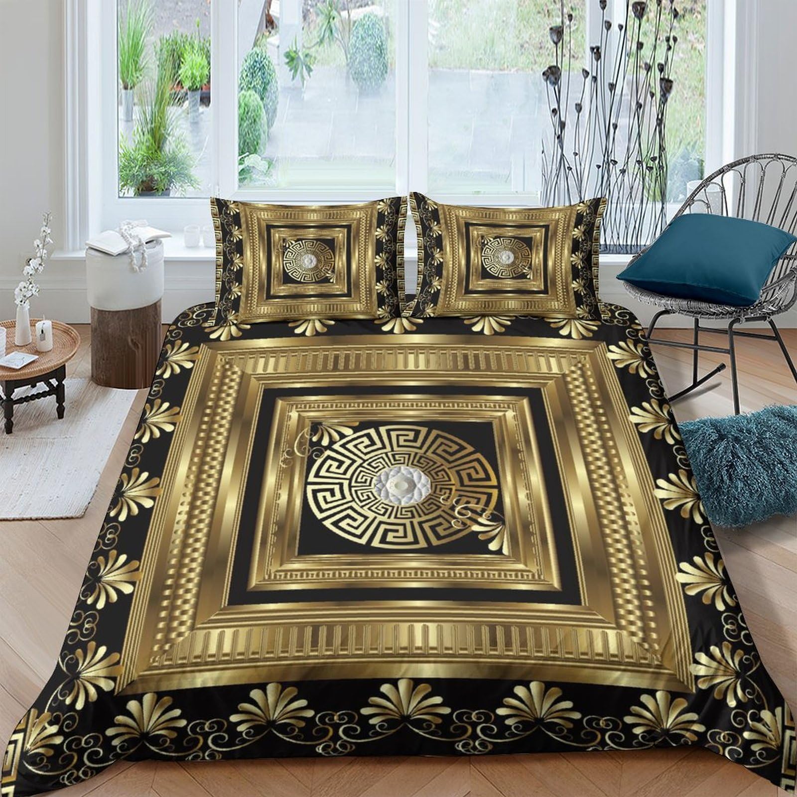 Ctjqhvkz Style-6 3D Printed Baroque Gold Black Fitted Sheet Microfiber Soft Decorative Geometric Bed Cover For Bedroom Guest Room Mattress Protection Single（135X200cm）