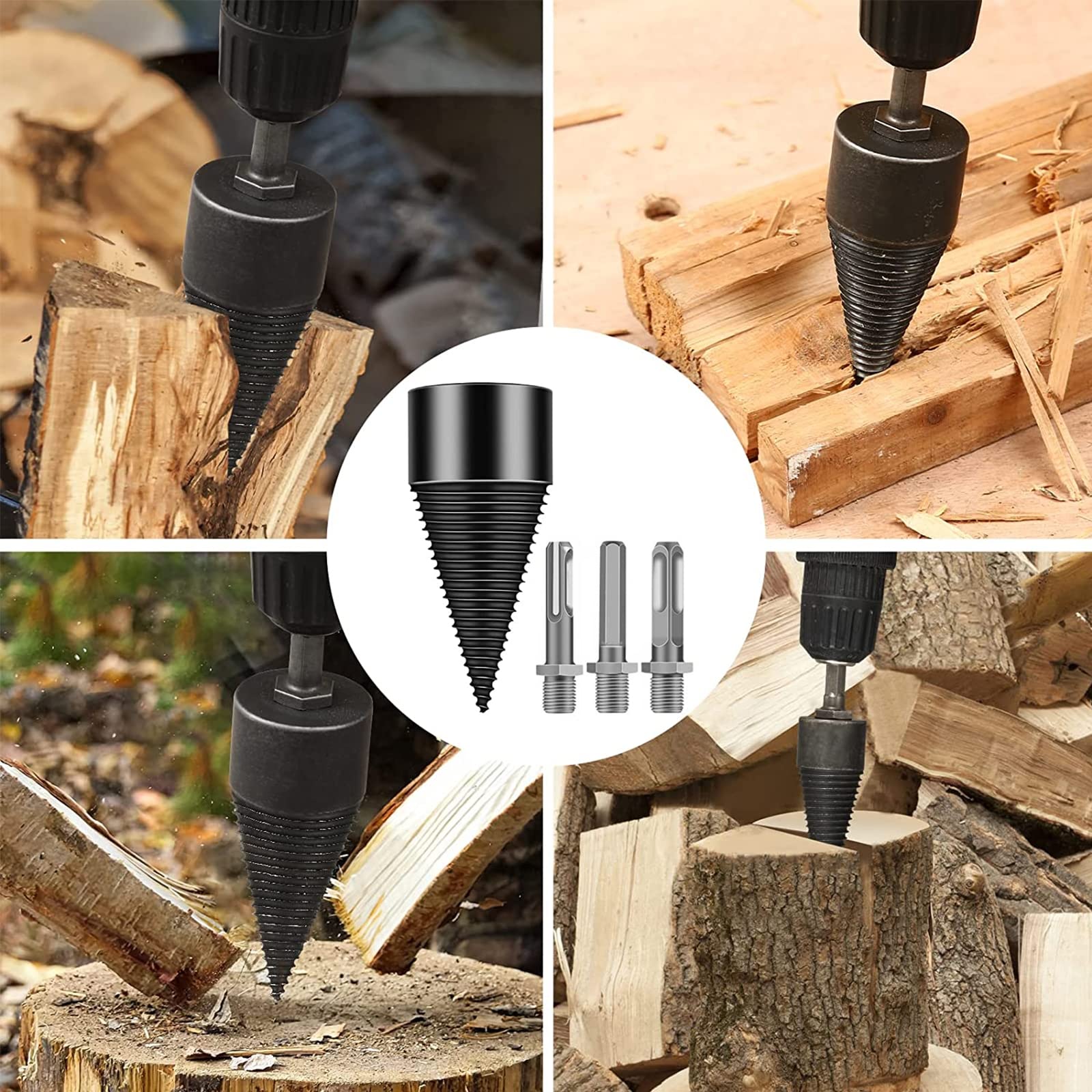 Spaccalegna, Spaccalegna Per Legno, Cono Della Vite Dello Spaccalegna, Splitter Punta Spaccalegna Per Trapano Domestico Con 3 Manici Per Trapano Per Attrezzi Da Campeggio Falegnameria,50mm