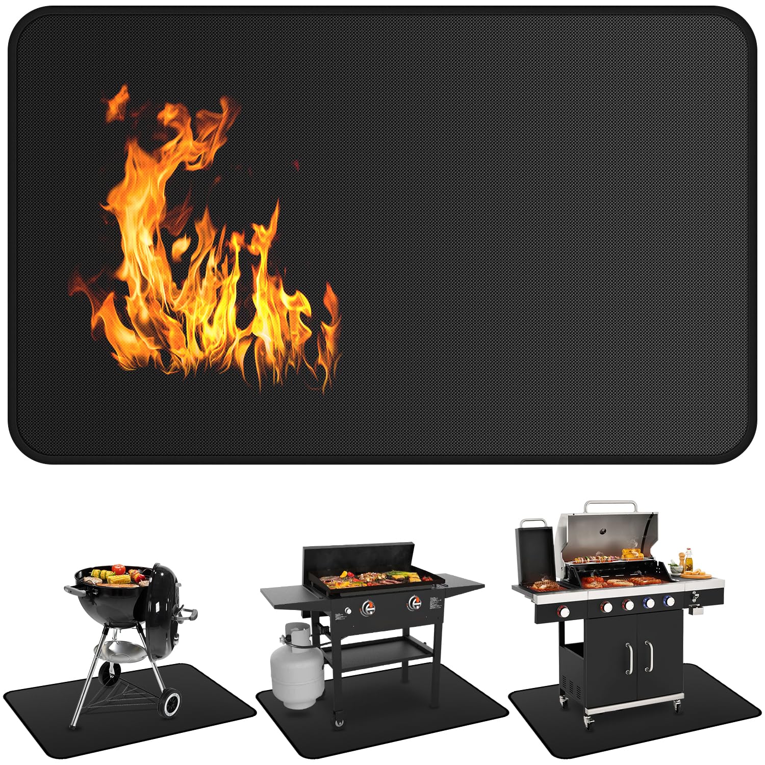 Untergrillmatten für Outdoor-Grill - 65 x 39 Zoll Grillmatten für Outdoor-Grilldeckschutz, doppelseitig, feuerfest, öldicht, wasserdicht, leicht zu reinigen, perfekt für Outdoor-Grillen