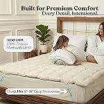 Organic Merino Matelas de laine Topper - Pâte de matelas haut d'oreiller de luxe, fait à la main, non-toxic, refroidissement & Hypoallergénique, Relief de douleur au dos naturel, Literie durable (Queen)