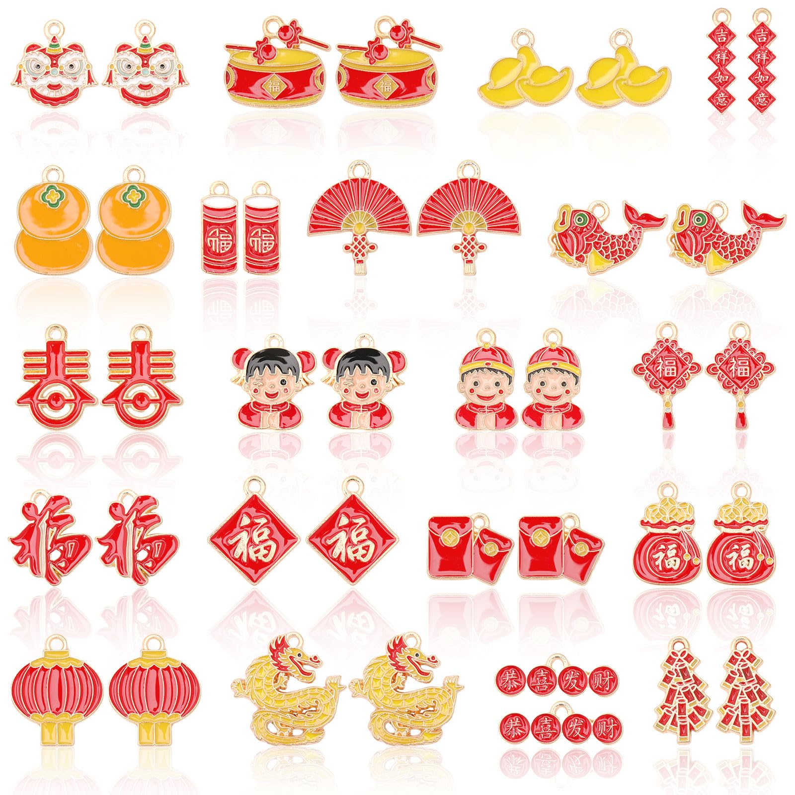 MARFOREVER 40 Stück/20 Paar Charms Anhänger, Chinesische Neujahr Deko 2026 Charms zur Schmuckherstellung Rote Knoten Emaille aus Legierung für Armbänder Schlüsselanhänger Zubehör