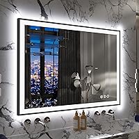 Vista 69 de 88x38 Large Light Bathroom Mirror - Backlit and Front Lighted LED Wall-Mounted Vanity Mirror Modern Rectangle Black Mirror, Dimmable, Anti-Fog