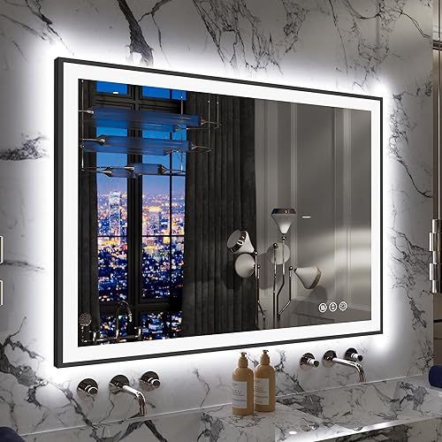 Vista 69 de 88x38 Large Light Bathroom Mirror - Backlit and Front Lighted LED Wall-Mounted Vanity Mirror Modern Rectangle Black Mirror, Dimmable, Anti-Fog