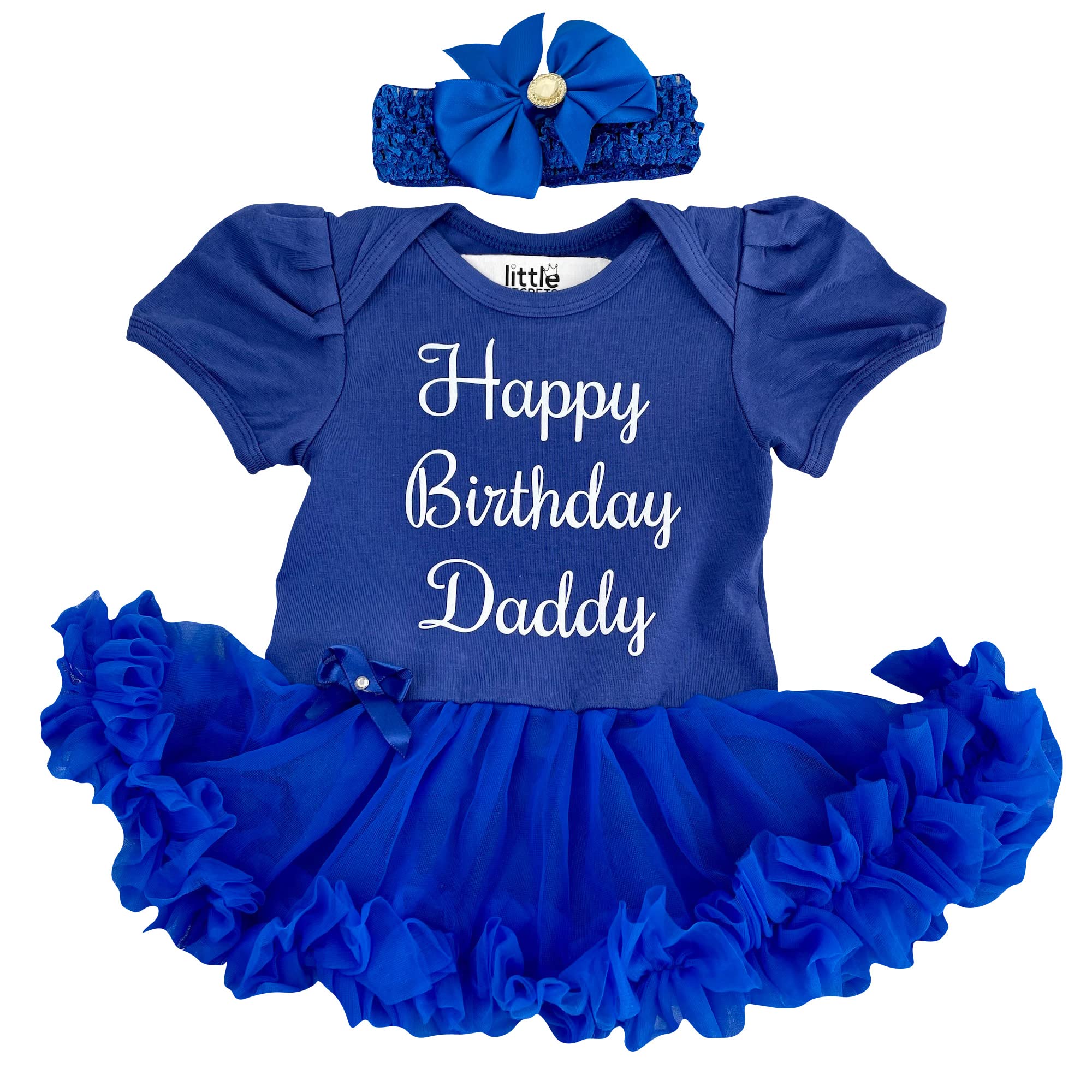 Little Secrets Clothing Women's Blue Baby Girl's Happy Birthday Daddy Party Dress, Newborn Royal Tutu Romper With Bow Headband, Daddy's Girl Princess (3-6 Months)