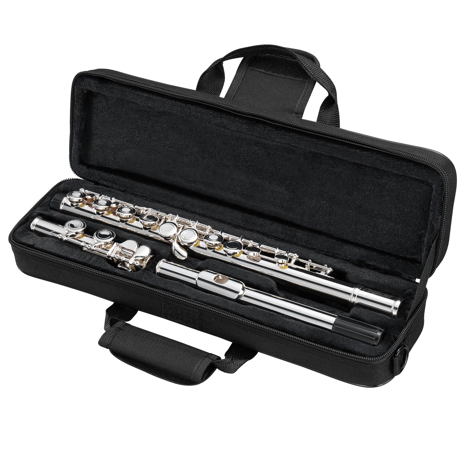 POGOLAB Flûte Traversière, Flûte C à Plateaux Ouverts, Sol Décalé, Flûte en Nickel Plaqué Argent, avec Étui Rigide/Kit de Nettoyage, pour Groupe de Musique Scolaire