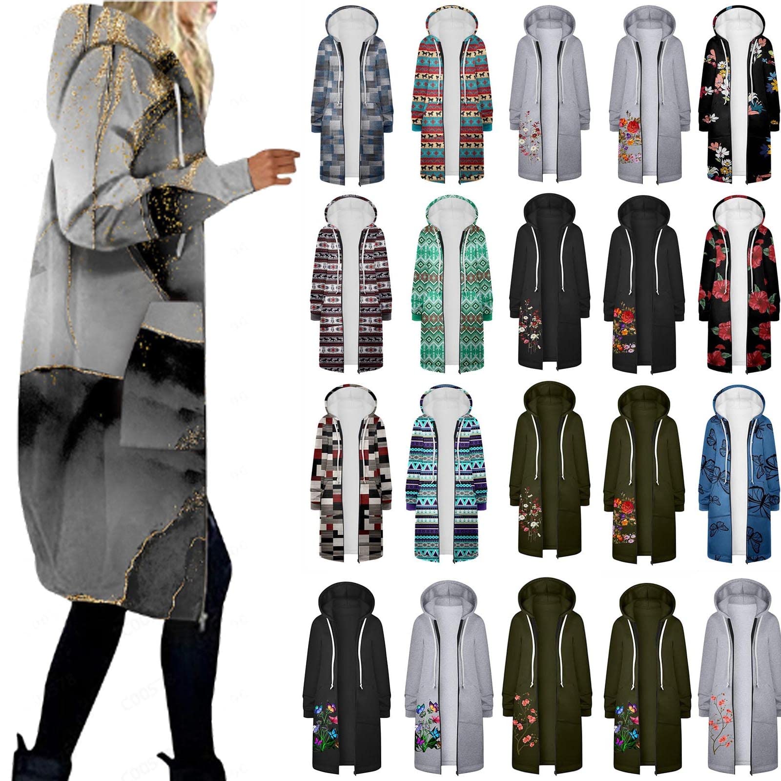 Women's Fall Casual Zip Up Hoodies with Pockets Tunic Sweatshirt Long Hoodie Jacket Drawstring Graphic Thin Cardigans