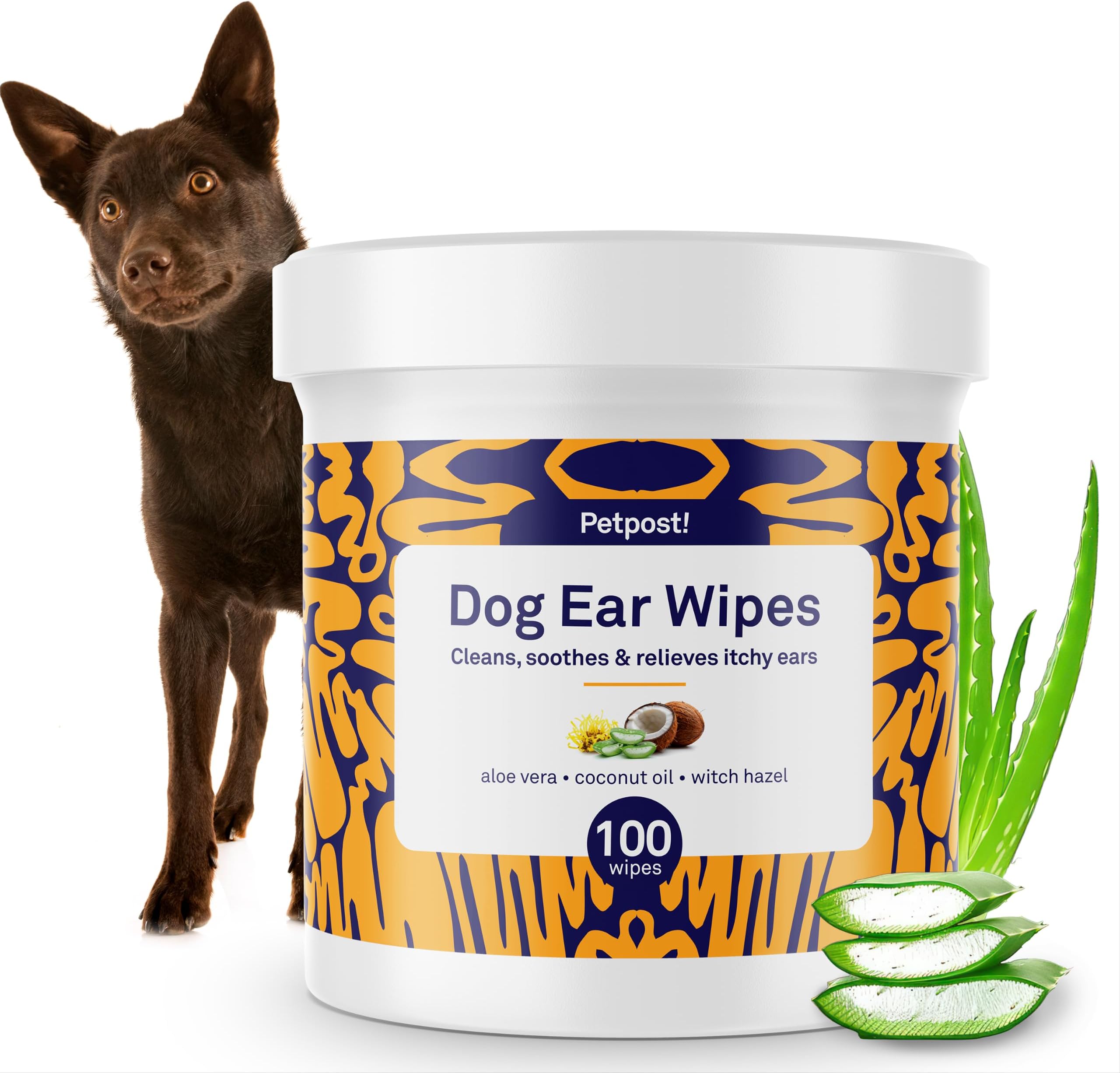 Petpost | Dog Ear Cleaner Wipes - Ultra Soft Cotton Pads in Coconut Oil Aloe Solution - Dog Ear Rinse & Cleanser 100 ct.