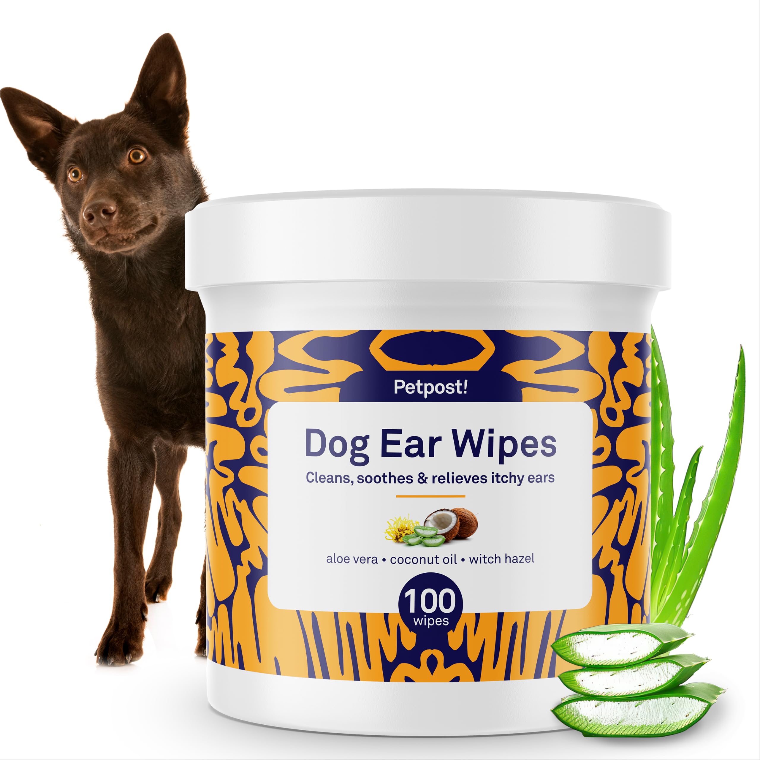 Petpost | Dog Ear Cleaner Wipes - Ultra Soft Cotton Pads in Coconut Oil Aloe Solution - Dog Ear Rinse &amp; Cleanser 100 ct.