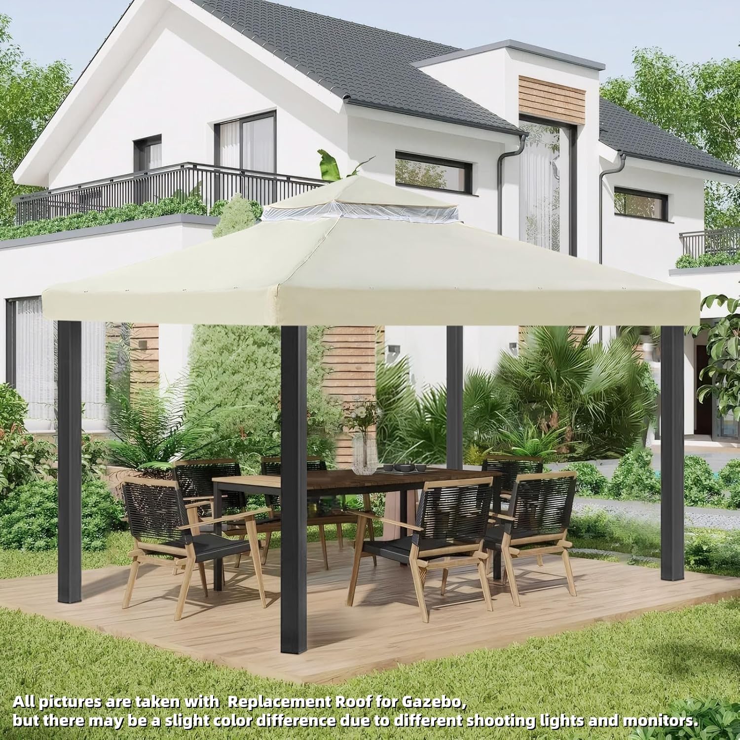 OKYUK Tetto di Ricambio per Gazebo, Impermeabile con Doppio Tetto, Protezione UV e Angoli Rinforzati per Gazebo da Giardino, Copertura per Caffè Elegante e Resistente((3 x 3 m，Beige)