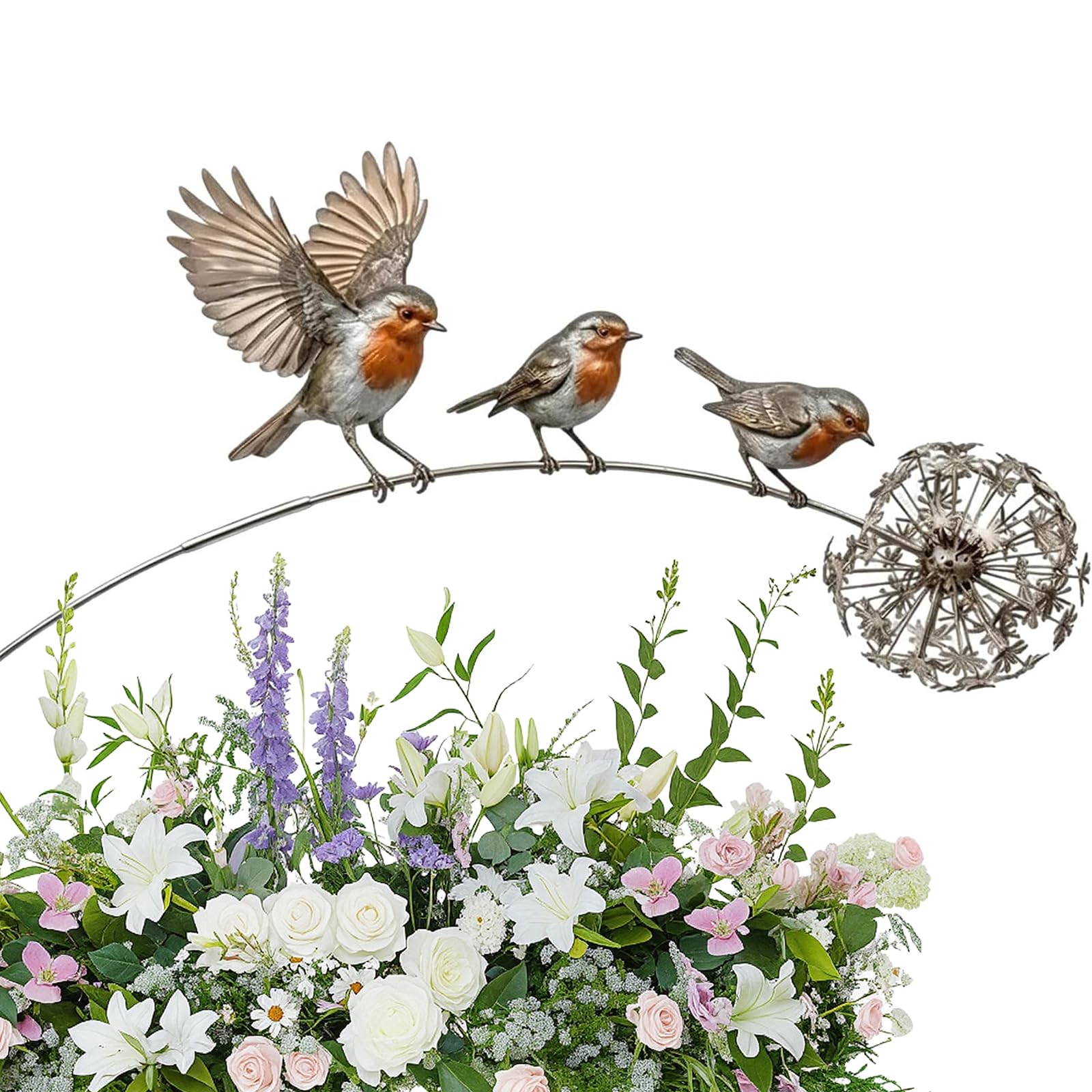 Robin Garden Stake, Rustic Robin Bird Yard Art Decorations with Dandelion Accent with Dandelion Accent, Decorative Lawn Ornaments, Metal Robins Garden Sculpture for Lawn Patio Flower Bed and Backyard