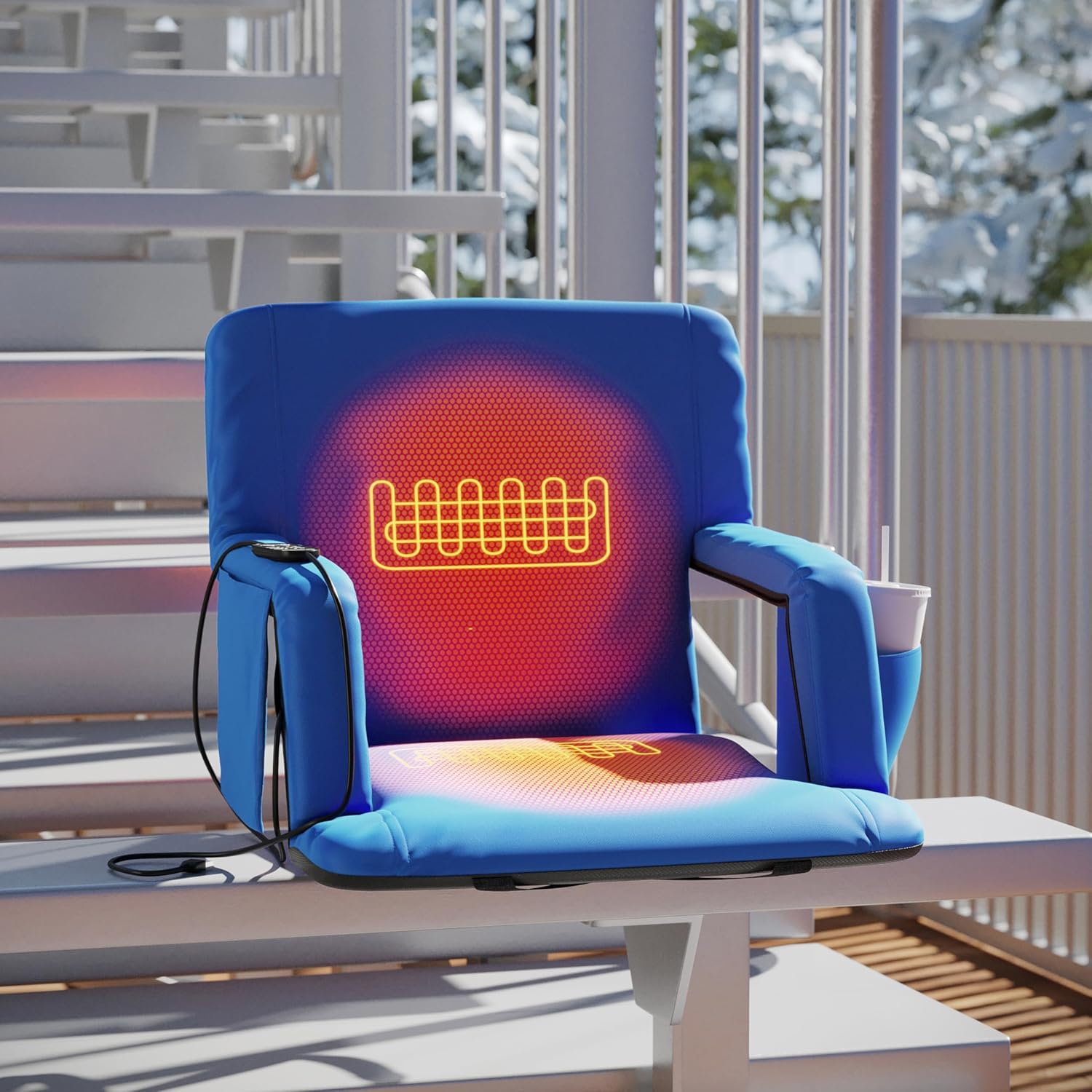 Flash Furniture Malta Stadium Seat with Heated Back and Seat, 6 Recline Positions, Portable Chair with Backpack Straps, USB Battery Pack Not Included, Blue
