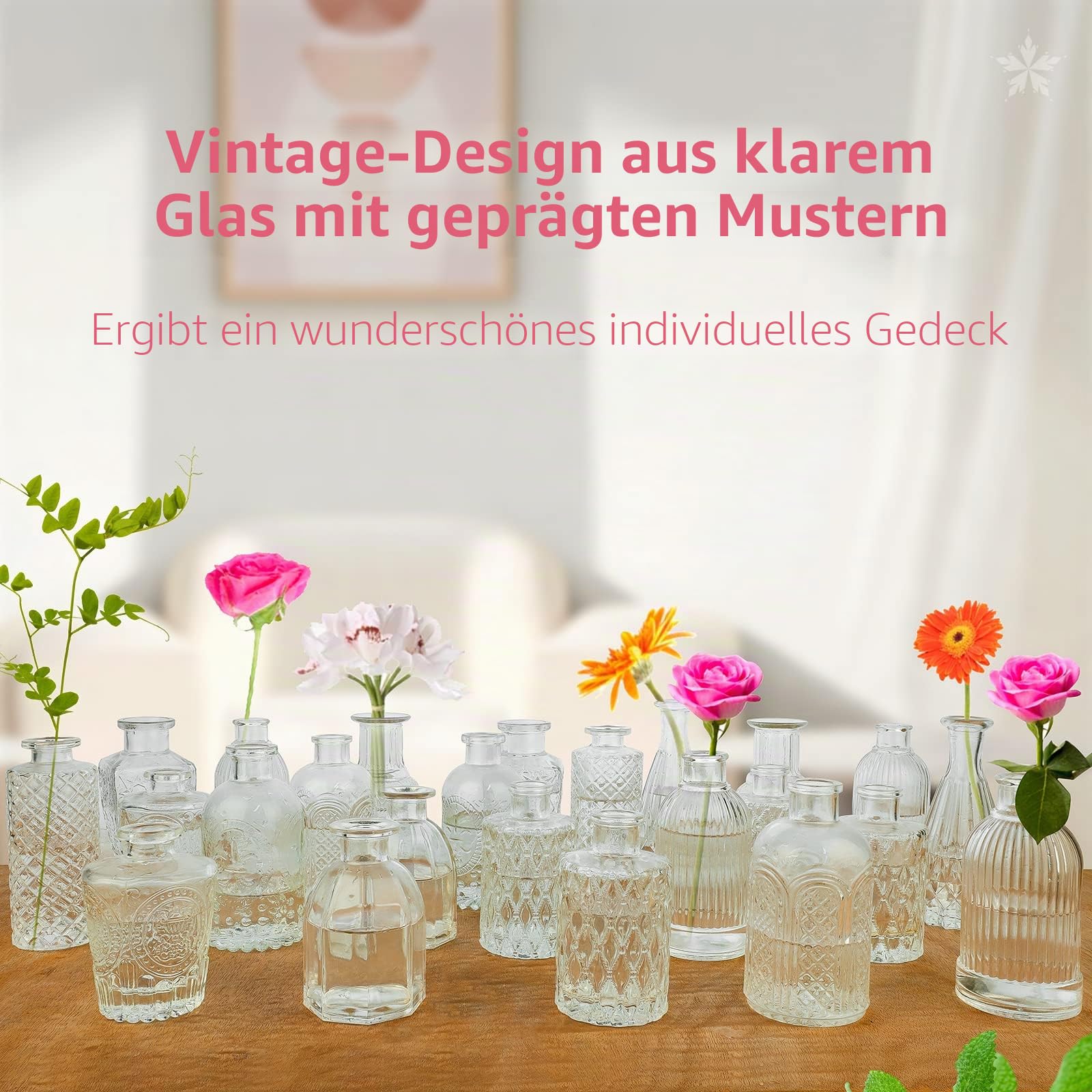 Glasvasen-Set, 24 Stück, kleine Glasvase für Blumen, Knospenvasen in Großpackung, Vintage-Blumenflasche, kleine Glasvase für Blumenarrangements, dekorativer Mittelpunkt, Dekoration für