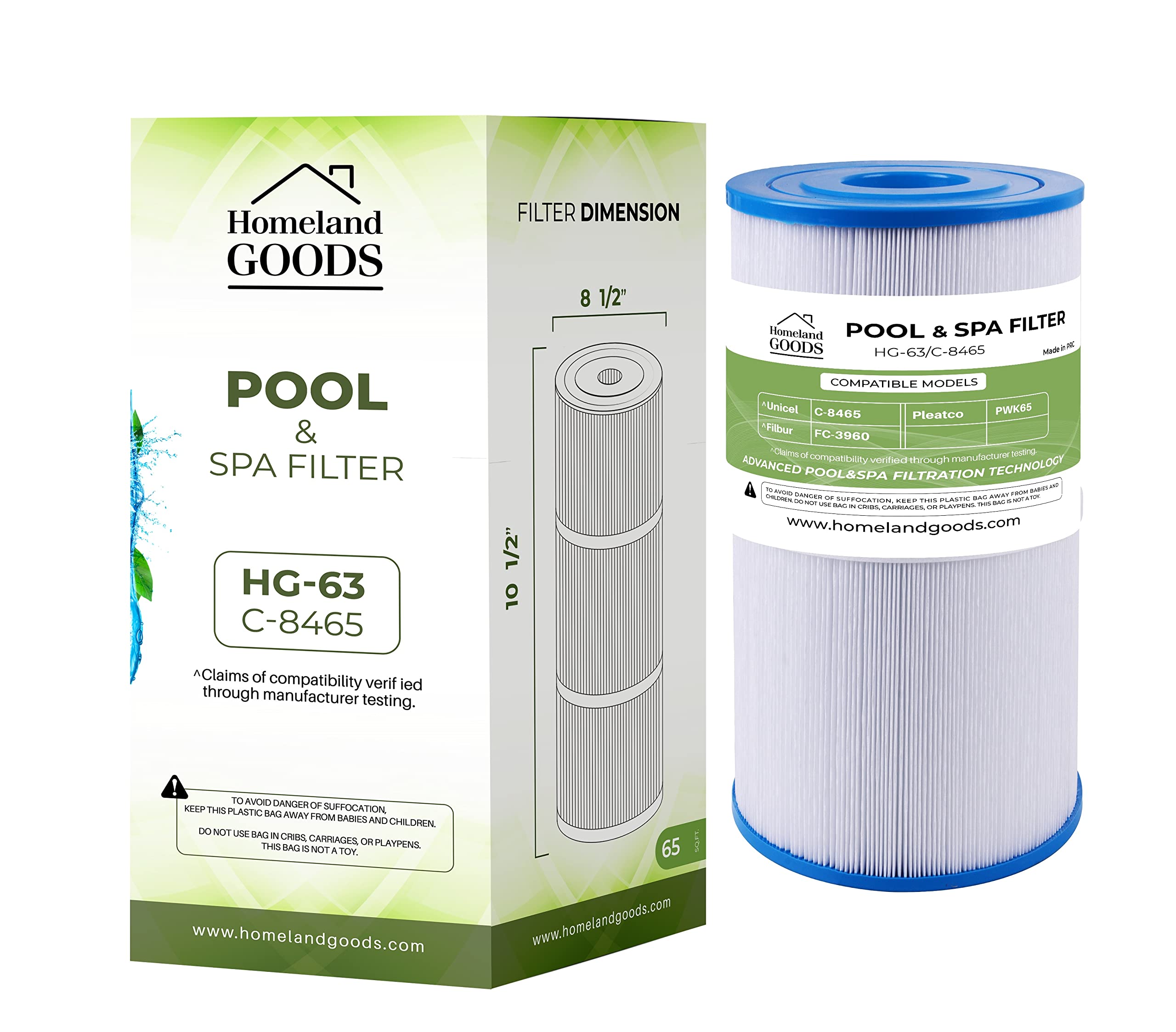 Homeland Goods C-8465 Spa Filter, Replaces Watkins 31114, Pleatco PWK65, Filbur FC-3960, 71827, C-8465, 71828, Watkins 65 sq.ft Tiger River Spa Filter Pack of (1)