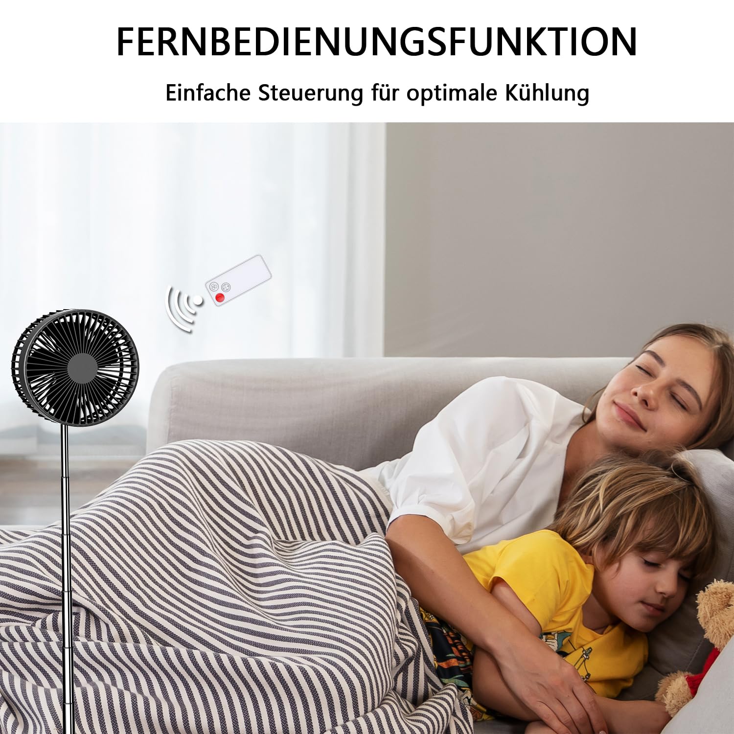 UNITEDTIME Tragbarer Ventilator Faltbares Wiederaufladbares [Fernbedienung] Batteriebetriebene Foldaway Stehender Pedestallventilator, 4 Geschwindigkeit, Timer für Campingreisen, Schlafzimmer(schwarz)