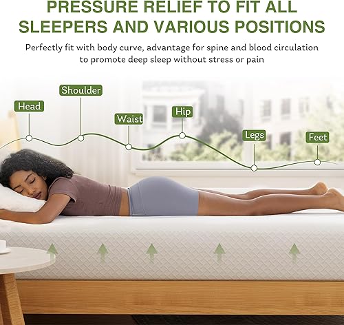 Miniatura 4 de EGOHOME Colchón individual de 5 pulgadas para niños, colchón de espuma viscoelástica con gel de té verde refrescante, alivia la presión con soporte