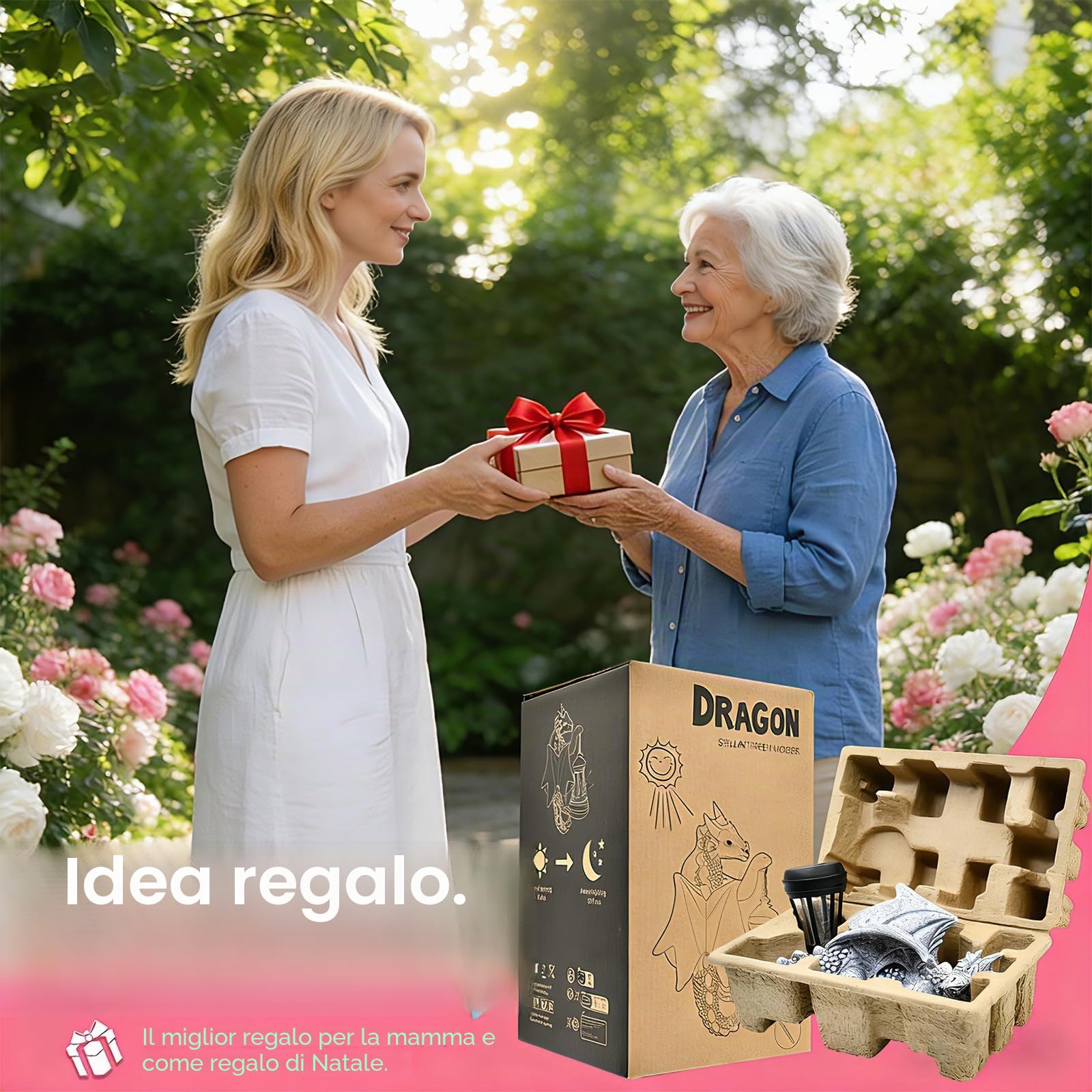 Yeomoo Figure di drago con lampade solari, tronco d'albero, decorazione da giardino per esterni