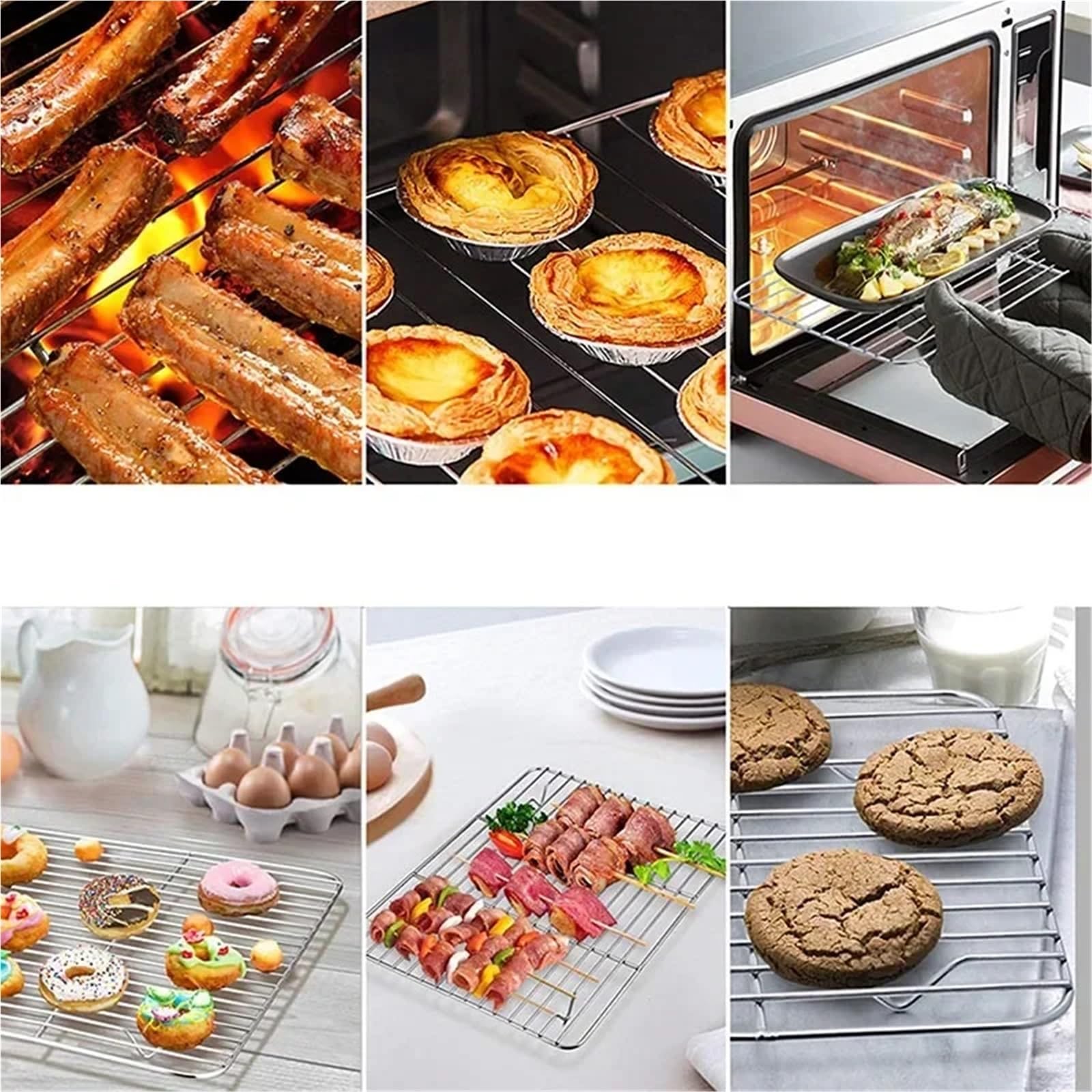 Bandeja Para Horno Bandeja for hornear galletas con parrilla Rectangular de acero inoxidable con rejilla de enfriamiento extraíble, utensilio de cocina, bandeja antiadherente adecuada for horno Para H