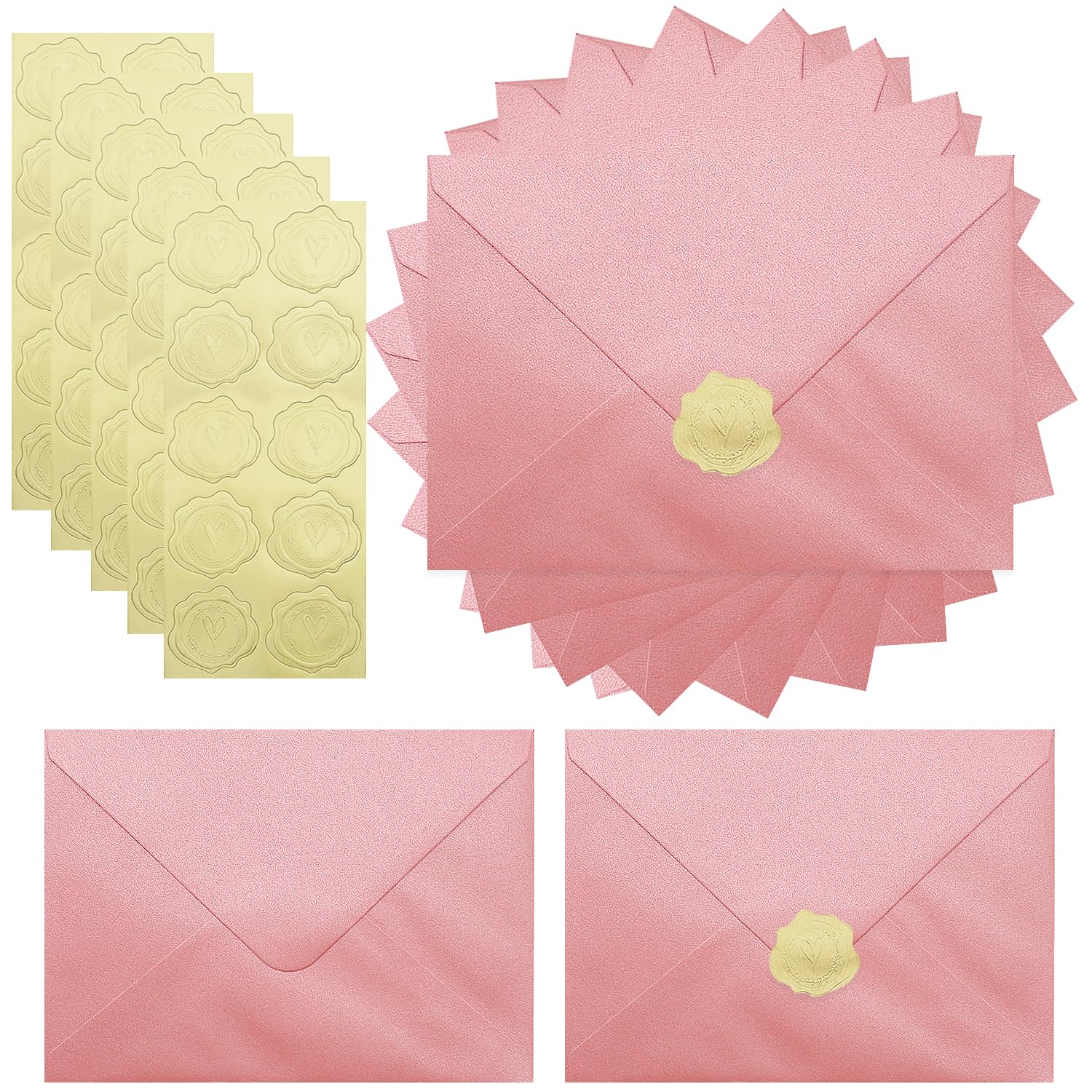 Zooyinfy 50 Pack A7 Pearl Envelopes 18.5 x 13.5cm,Pink