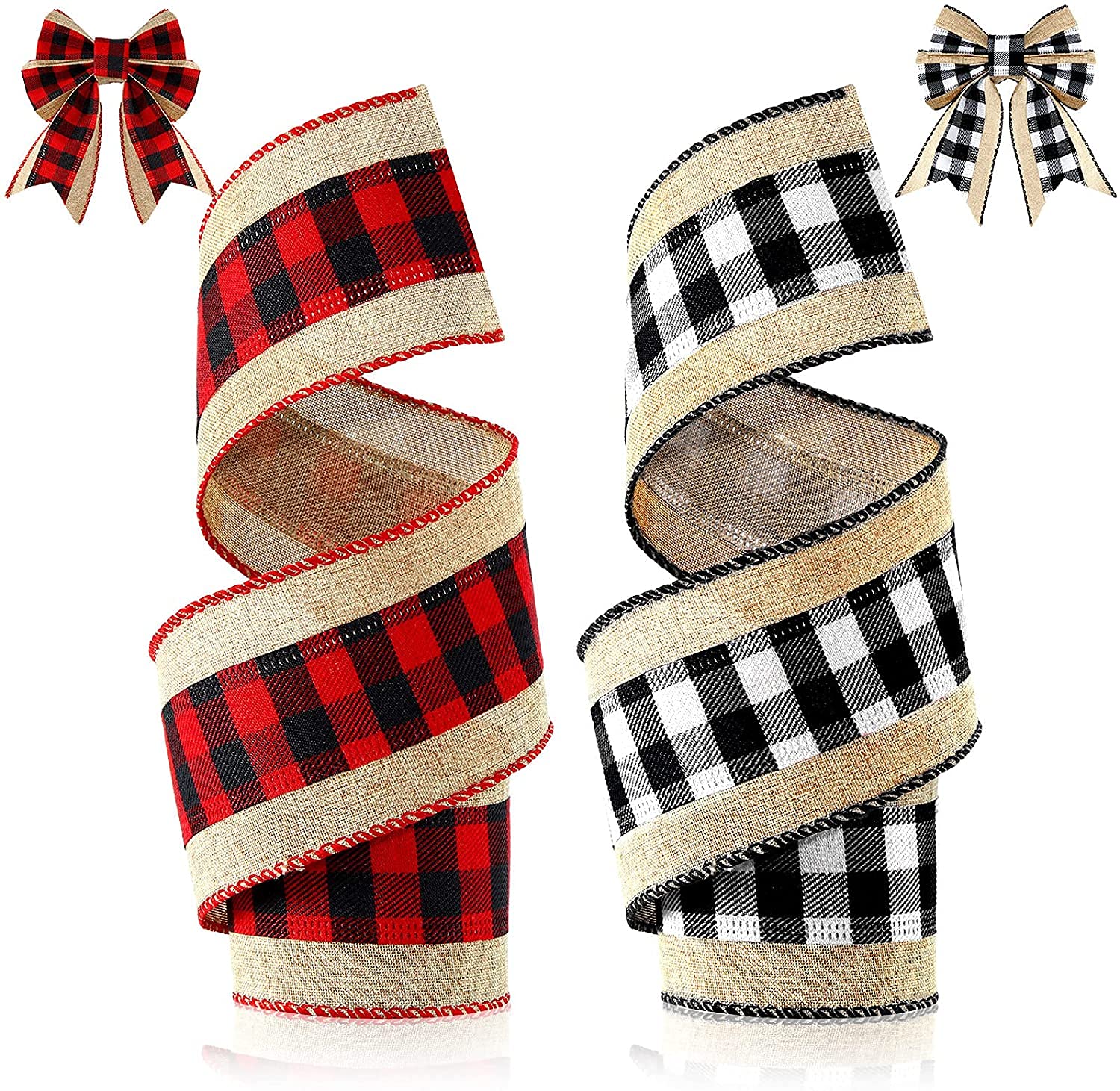 Cinta De Yute A Cuadros Navideña - 12 Metros, Con Alambre, Rojo Y Verde, Para Manualidades, Regalos Y Decoración