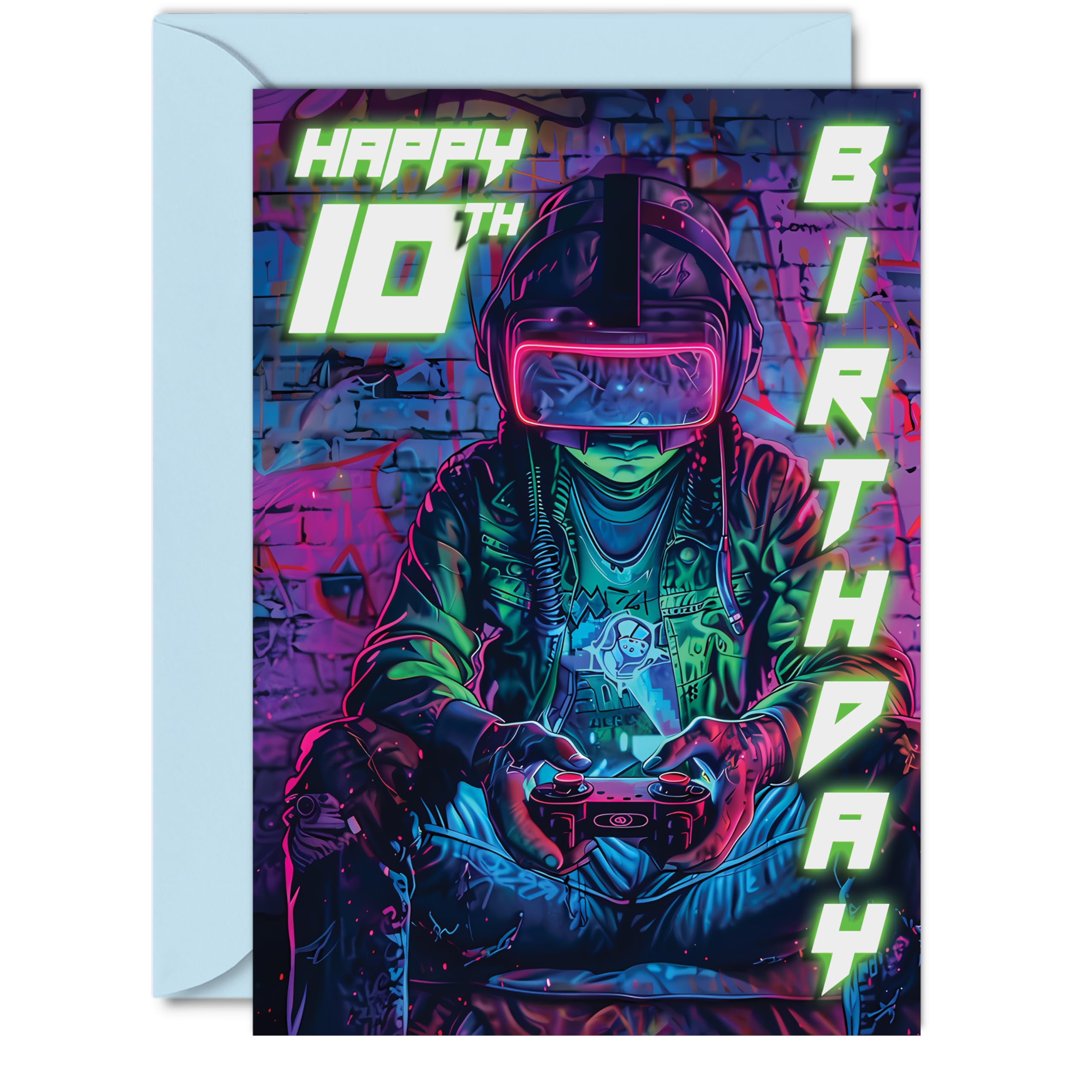 10th Birthday Cards for Boys Girls - Video Game Gamer - Happy 10 Birthday Card for Son Daughter Nephew Niece Grandson, A5 Ten Tenth Bday Greeting Cards
