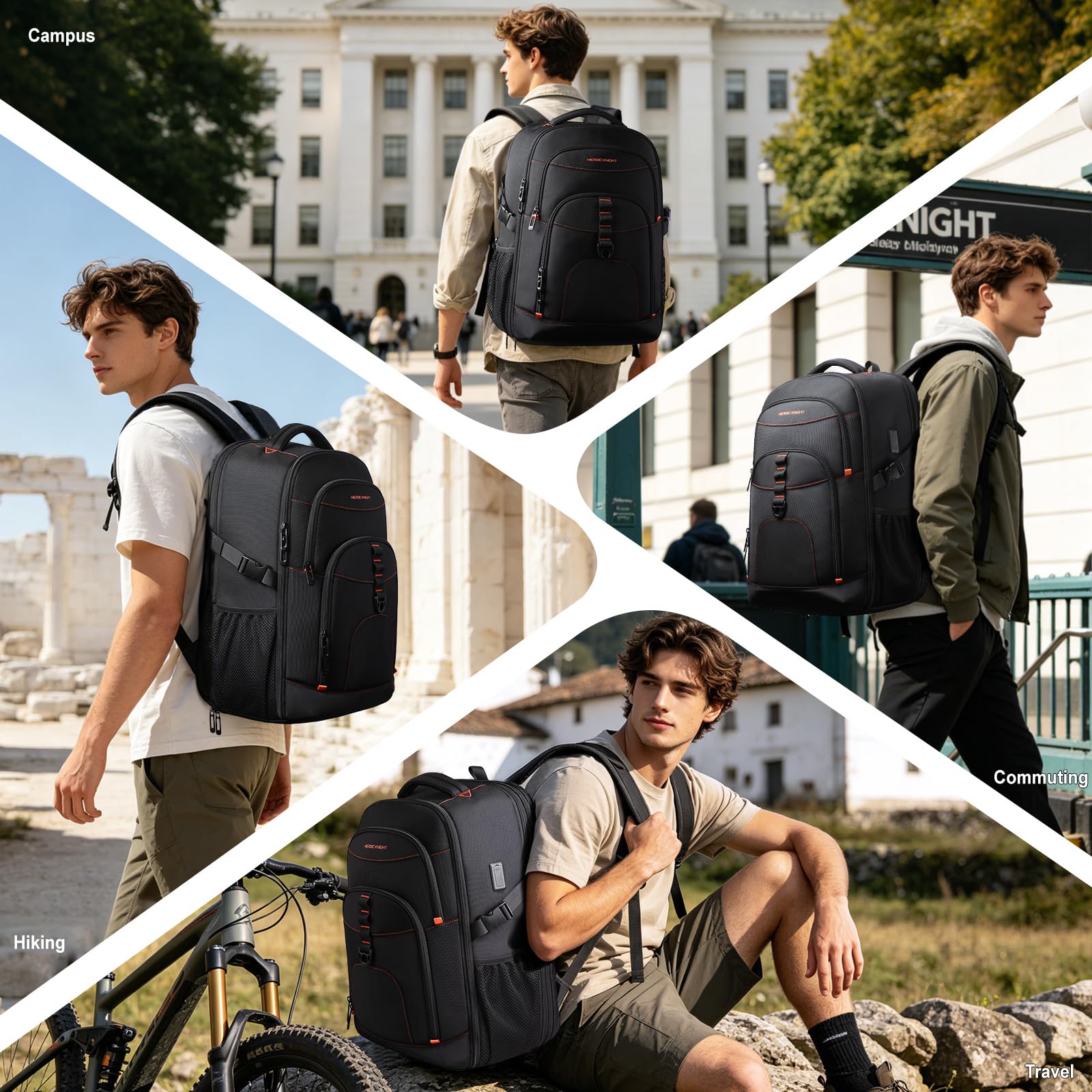 Zaino Viaggio Espandibile 50L Uomo Donna, Zaino Porta PC 17,3 Pollici | Zaino Cabina Aereo con Porta USB, per Business, Università e Weekend, Nero