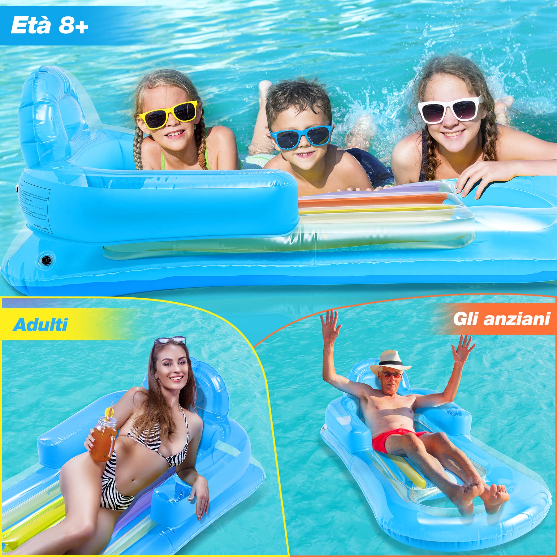 Jojoin Amaca Gonfiabile Piscina - Amaca Galleggiante Mare Gonfiabile | Materassino Poltrona con Fori per Tazza - Estate All'Aperto Giocattolo Regalo Spiaggia Lago per Adulti Bambini (145 * 70cm)