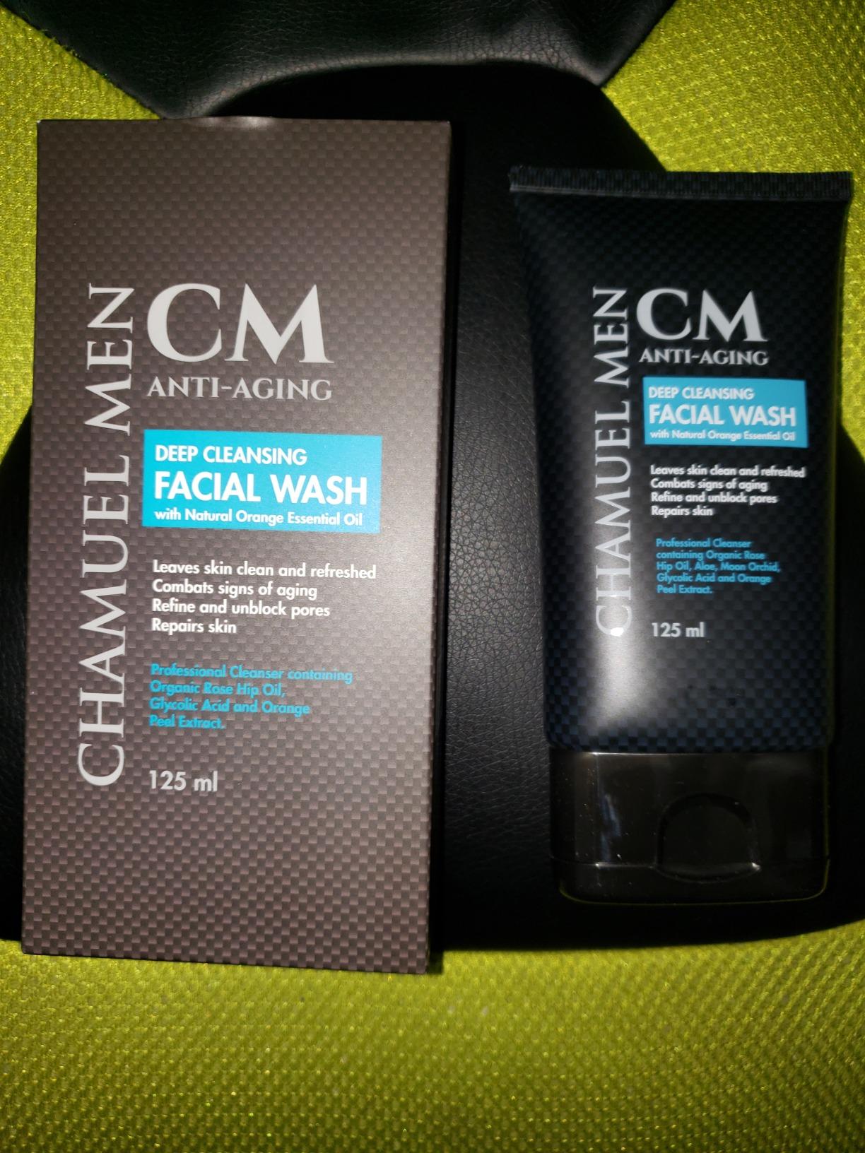 CHAMUEL MEN Anti-Aging Face Cleanser - Deep Cleaning & Exfoliating Mens Face Wash Fights Acne & Wrinkles w/Organic Rose Hip, Aloe & Glycolic Acid for Oily, Dry, Sensitive or Combination Skin, 125ml